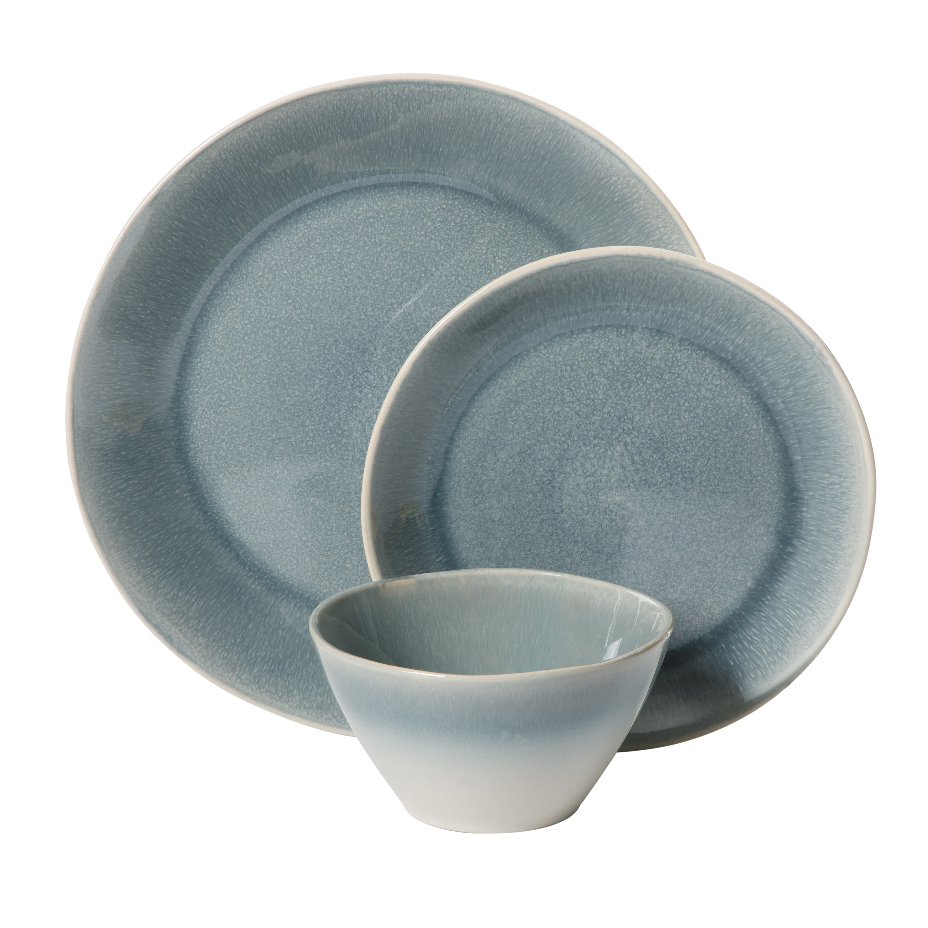 Gibson Elite Plates and Bowls Set, 12 Piece Stoneware Dinnerware for 4, Reactive Glaze Ombre Blue, Chip Resistant, Dishwasher & Microwave Safe