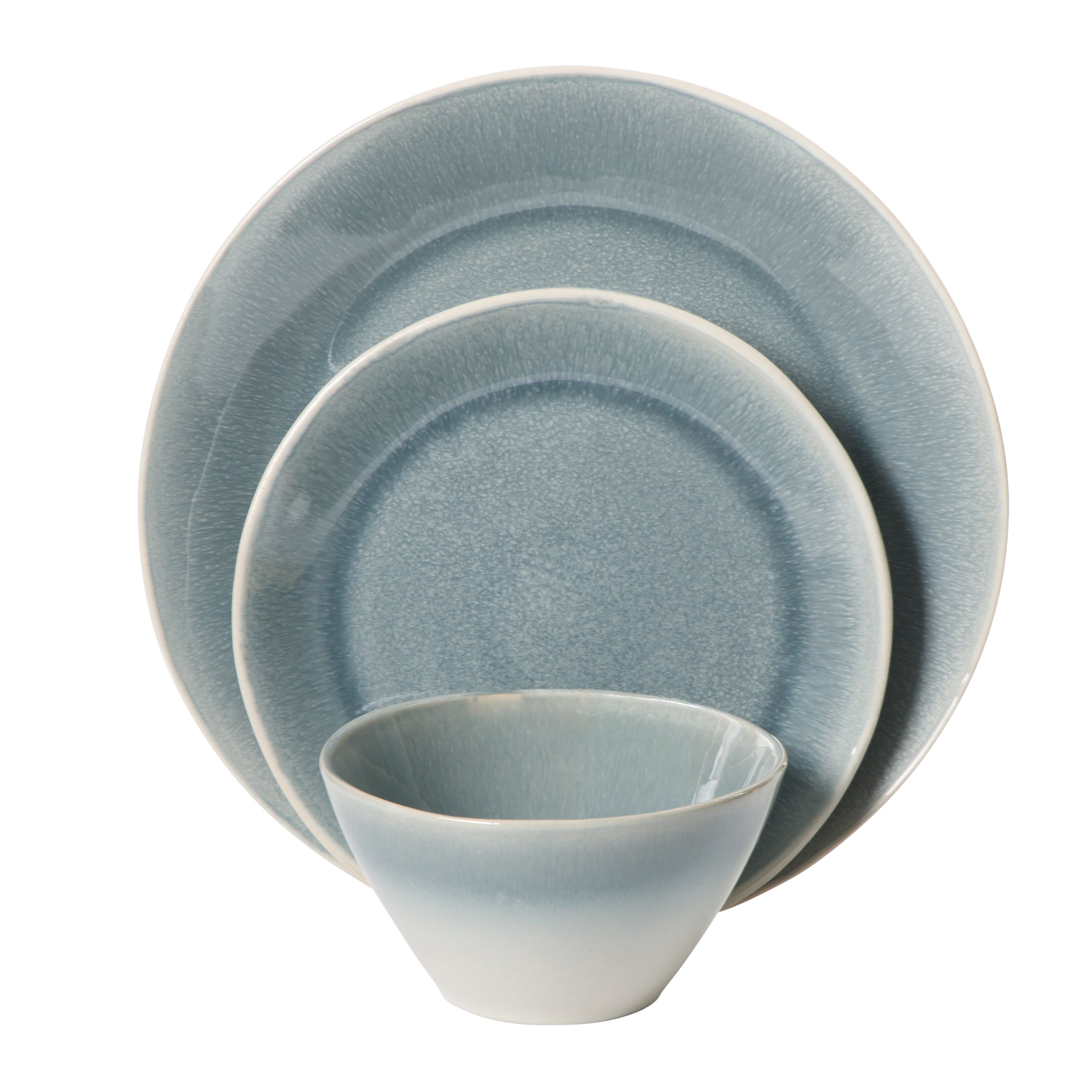 Gibson Elite Plates and Bowls Set, 12 Piece Stoneware Dinnerware for 4, Reactive Glaze Ombre Blue, Chip Resistant, Dishwasher & Microwave Safe