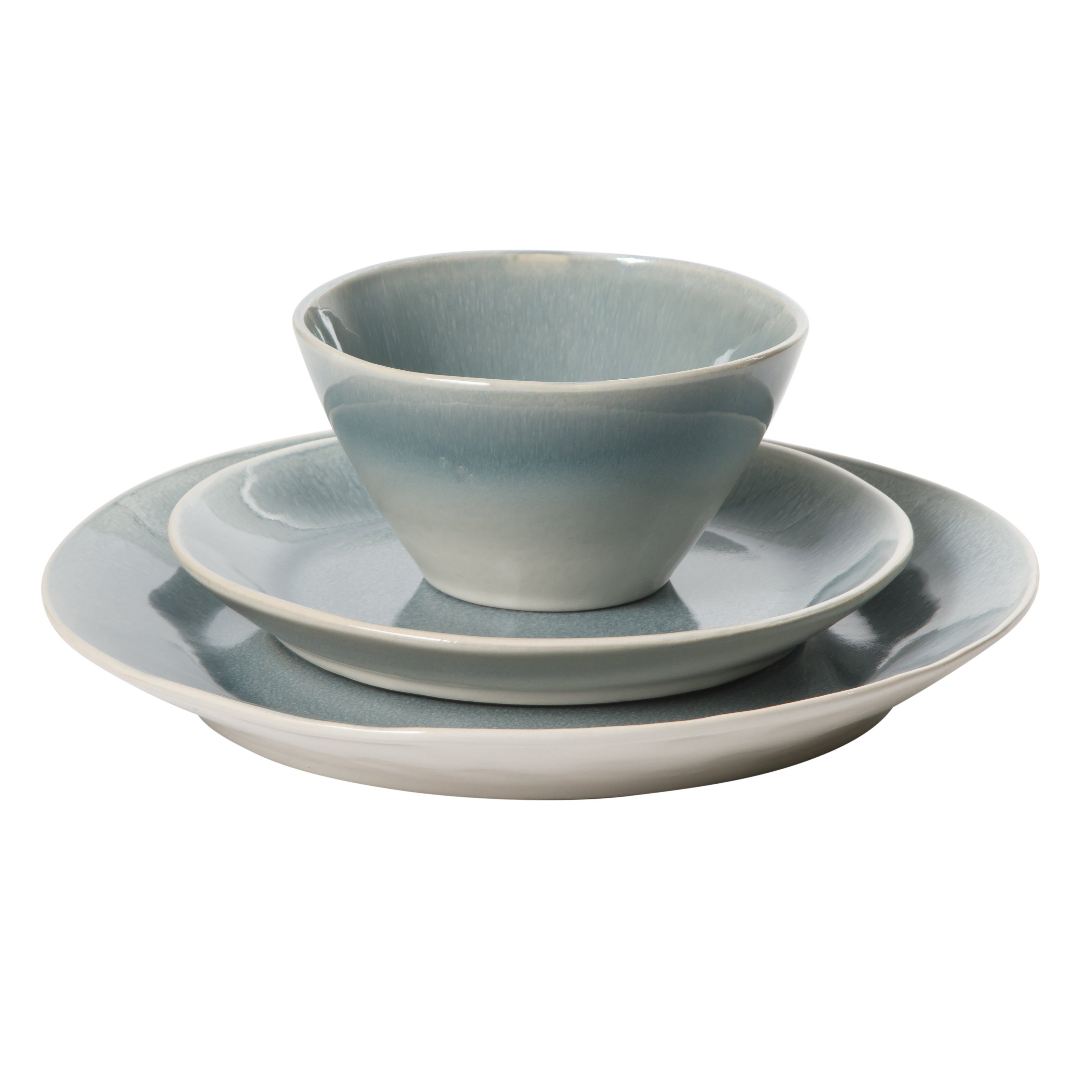 Gibson Elite Plates and Bowls Set, 12 Piece Stoneware Dinnerware for 4, Reactive Glaze Ombre Blue, Chip Resistant, Dishwasher & Microwave Safe