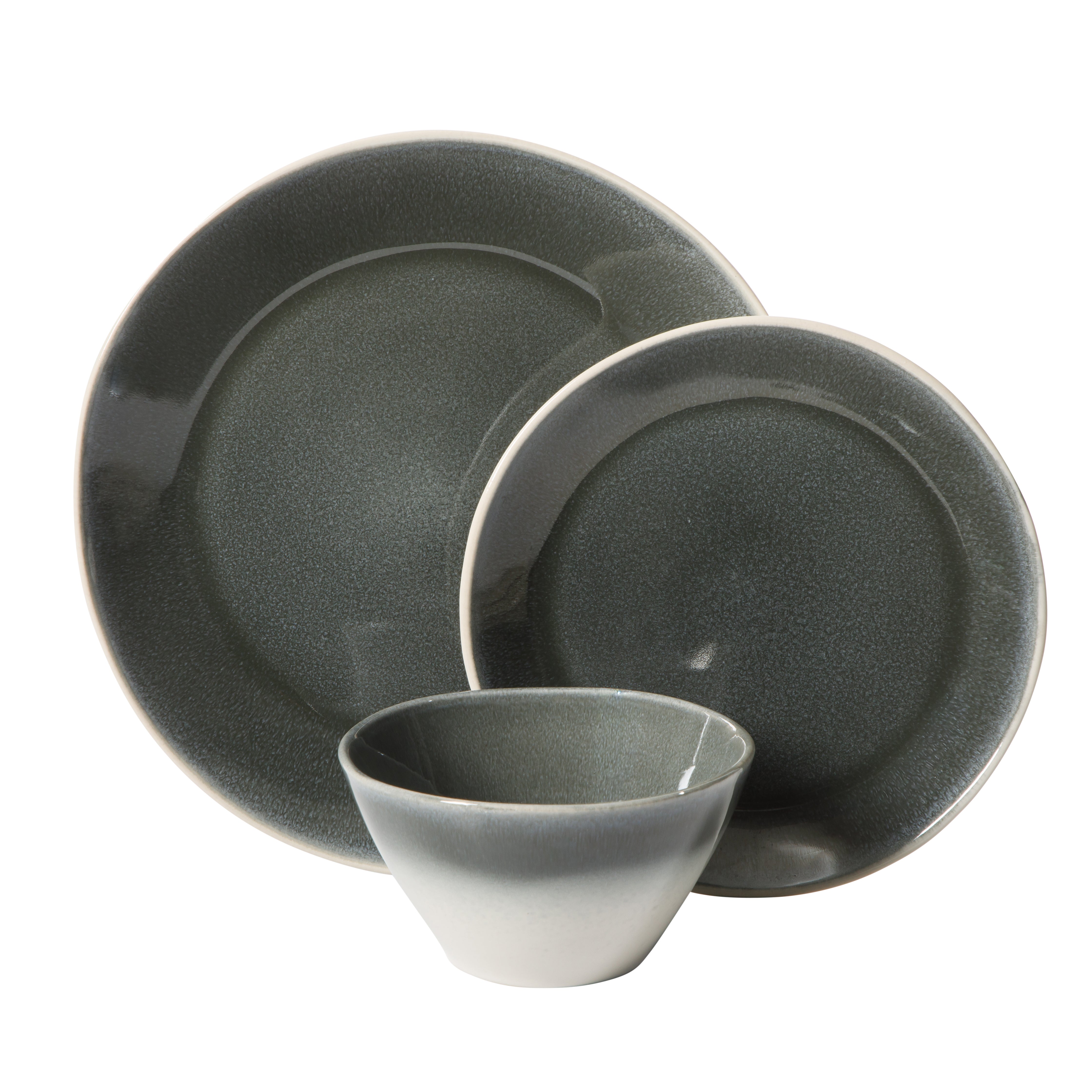 Gibson Elite Plates and Bowls Set, 12 Piece Stoneware Dinnerware for 4, Reactive Glaze Ombre Blue, Chip Resistant, Dishwasher & Microwave Safe