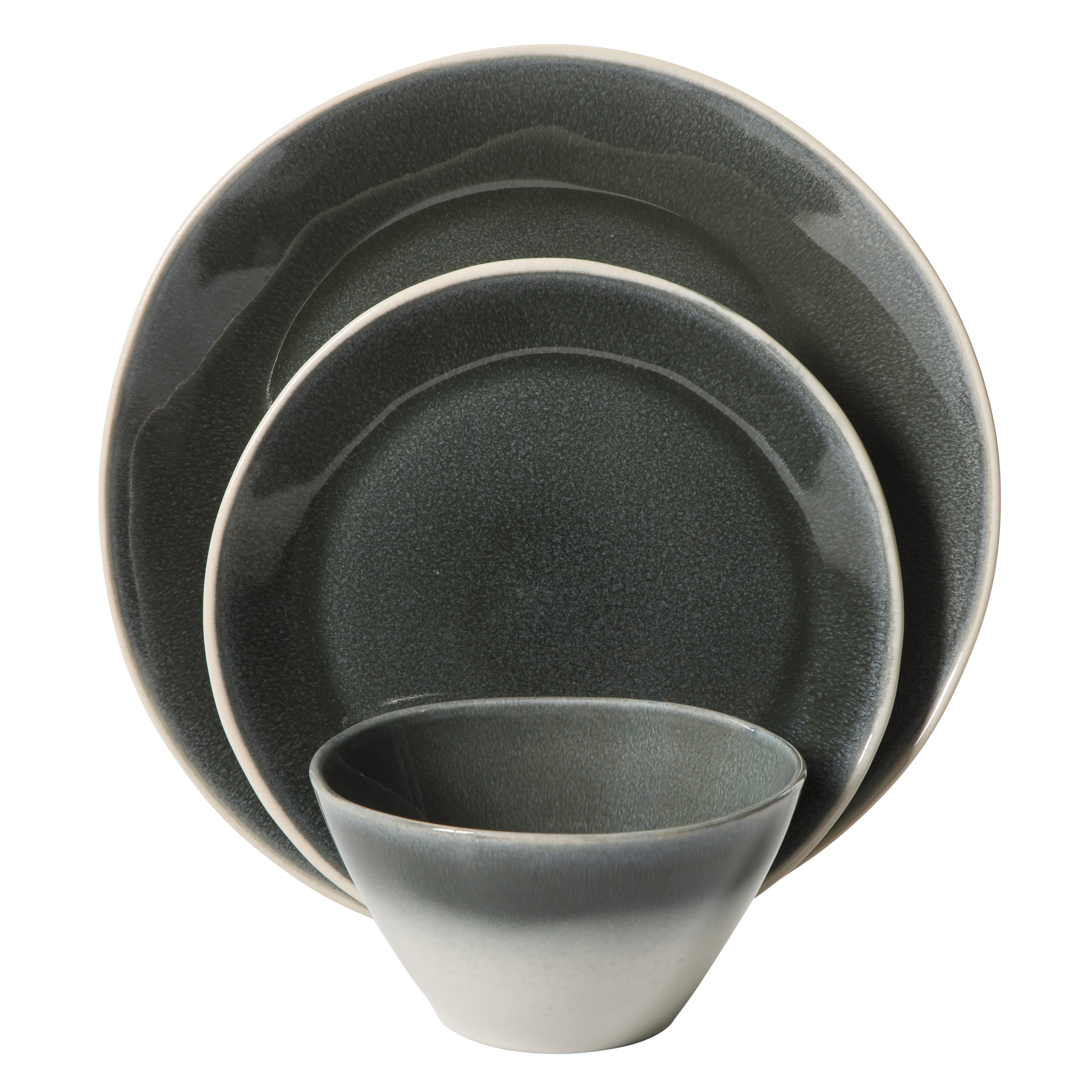 Gibson Elite Plates and Bowls Set, 12 Piece Stoneware Dinnerware for 4, Reactive Glaze Ombre Blue, Chip Resistant, Dishwasher & Microwave Safe