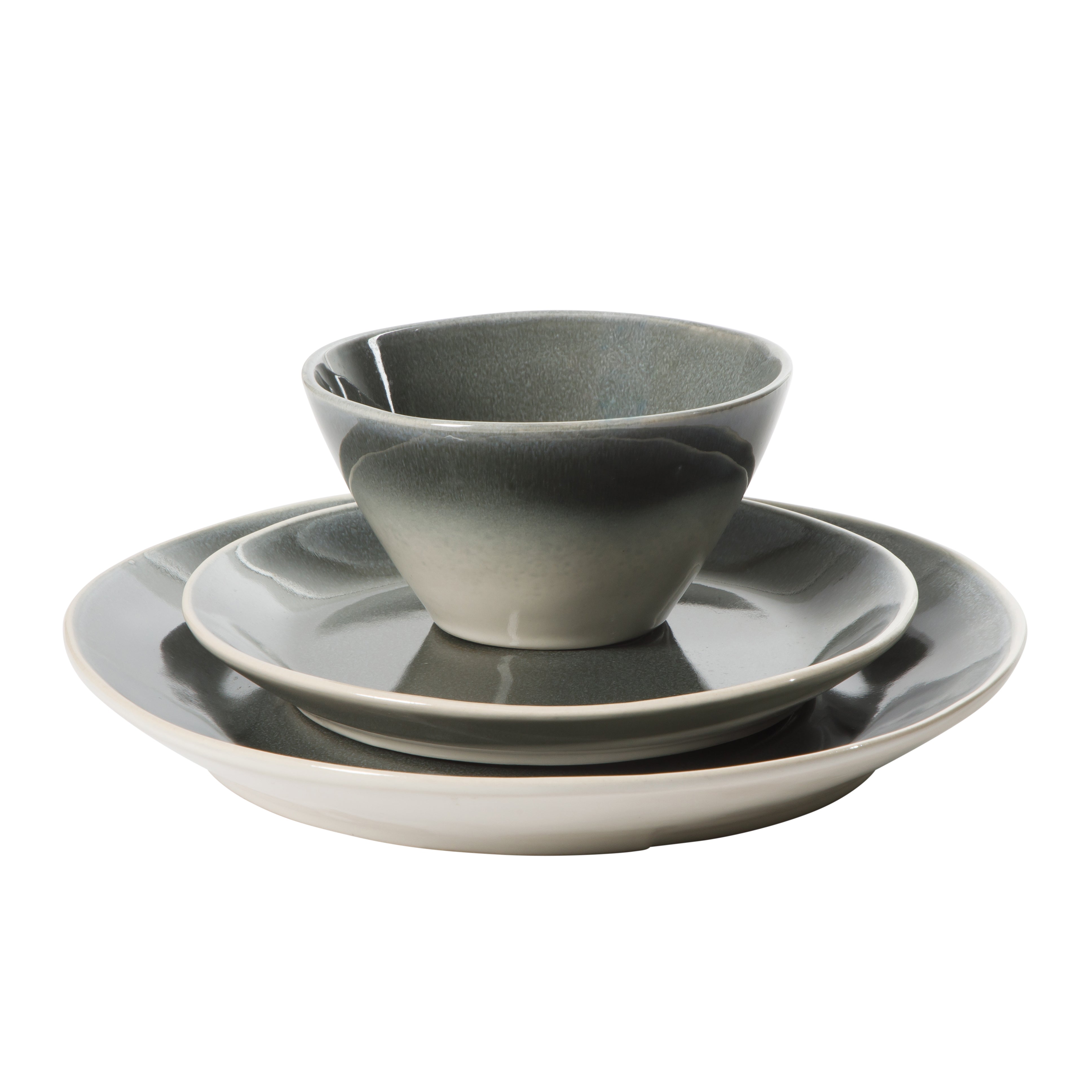Gibson Elite Plates and Bowls Set, 12 Piece Stoneware Dinnerware for 4, Reactive Glaze Ombre Blue, Chip Resistant, Dishwasher & Microwave Safe