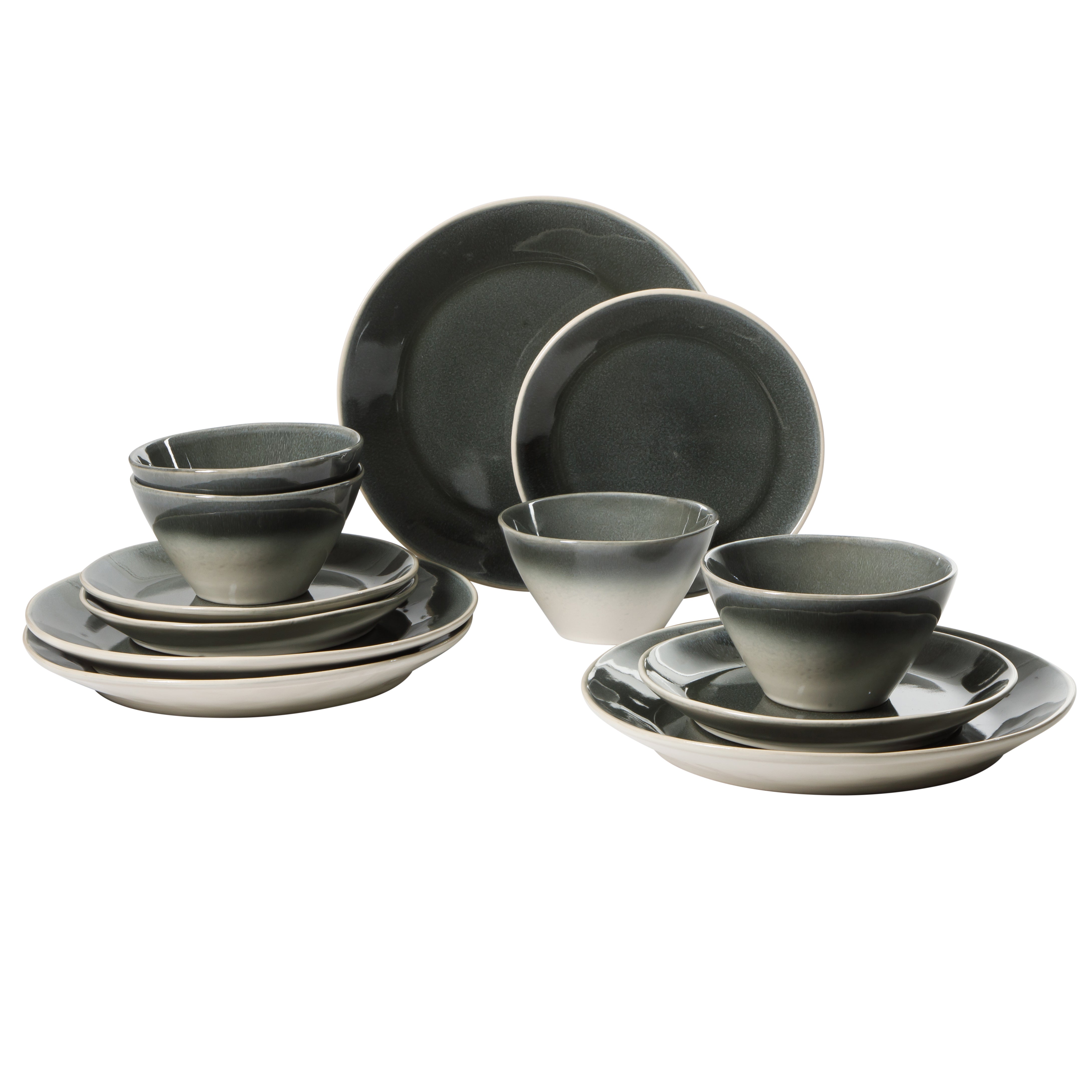 Gibson Elite Plates and Bowls Set, 12 Piece Stoneware Dinnerware for 4, Reactive Glaze Ombre Blue, Chip Resistant, Dishwasher & Microwave Safe