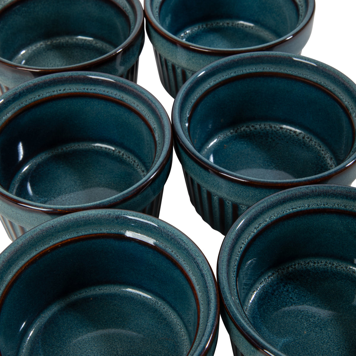 Gibson Elite Blue Eagle Ramekins Set of 6, Oven Safe Ceramic Stoneware Creme Brulee Custard Cups, Reactive Glaze, Ribbed, 3.5 Inch, 5 oz