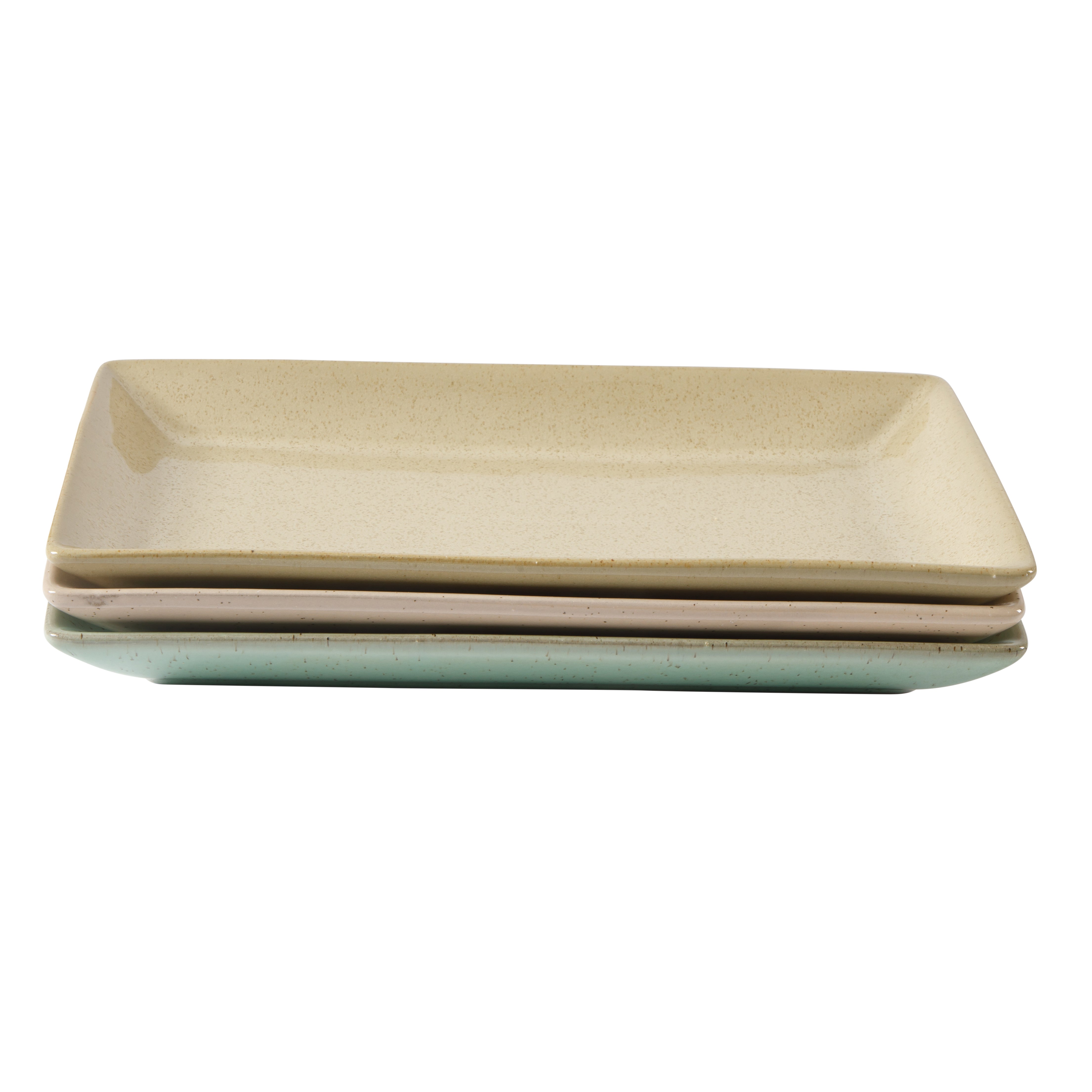 Gibson Elite 3 Tier Serving Platter Set, Stoneware Tiered Serving Tray for Party with Metal Rack, Reactive Glaze, Rectangular, Multi-Color