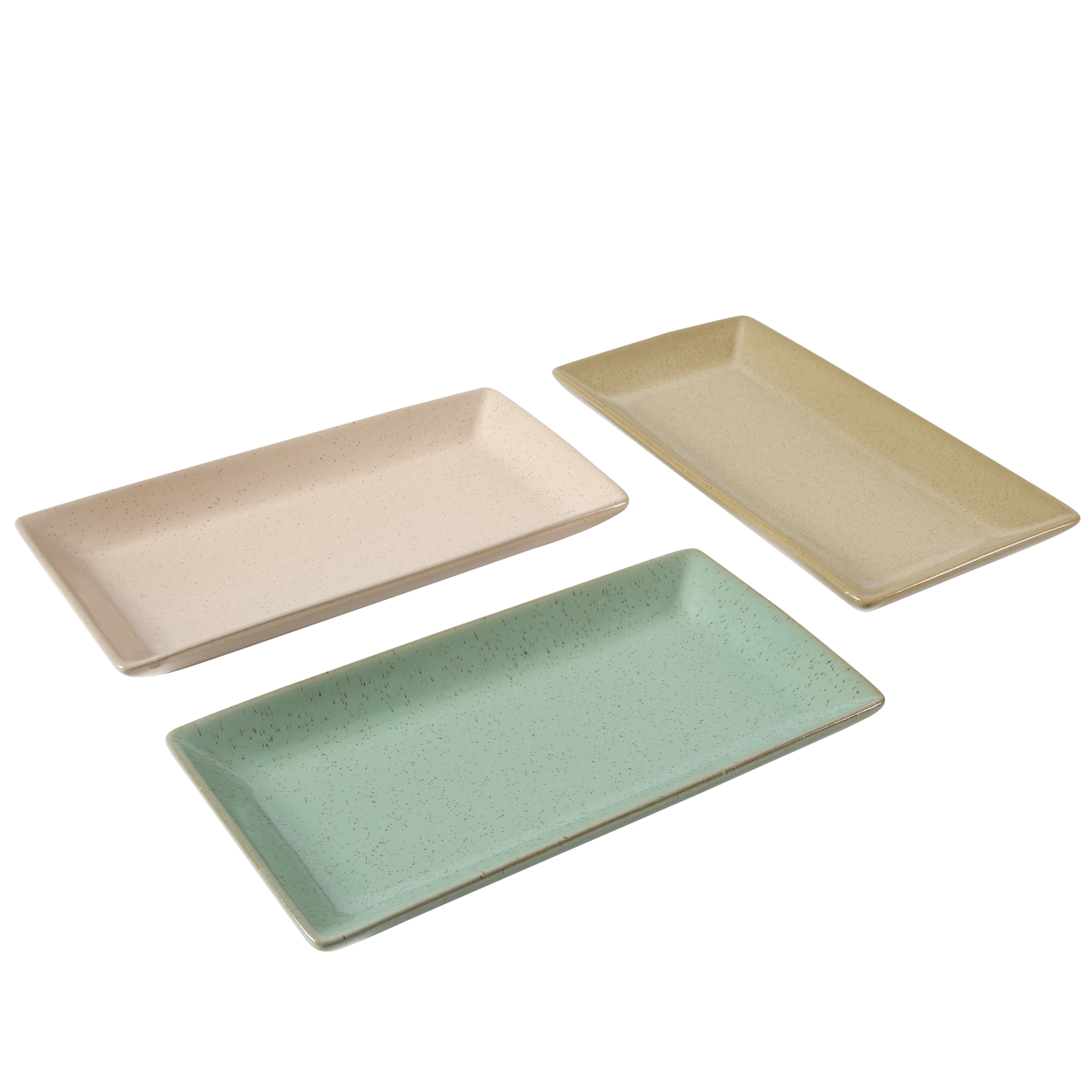 Gibson Elite 3 Tier Serving Platter Set, Stoneware Tiered Serving Tray for Party with Metal Rack, Reactive Glaze, Rectangular, Multi-Color