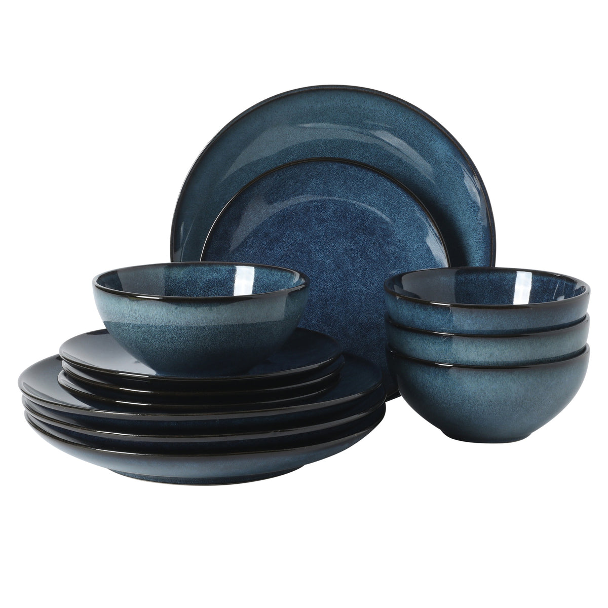 Gibson Elite Castle Peak Plates and Bowls Set, 12-Piece Dinnerware Set, Reactive Glaze Stoneware Dishes, Dinner Plates, Salad Plates & Cereal Bowls
