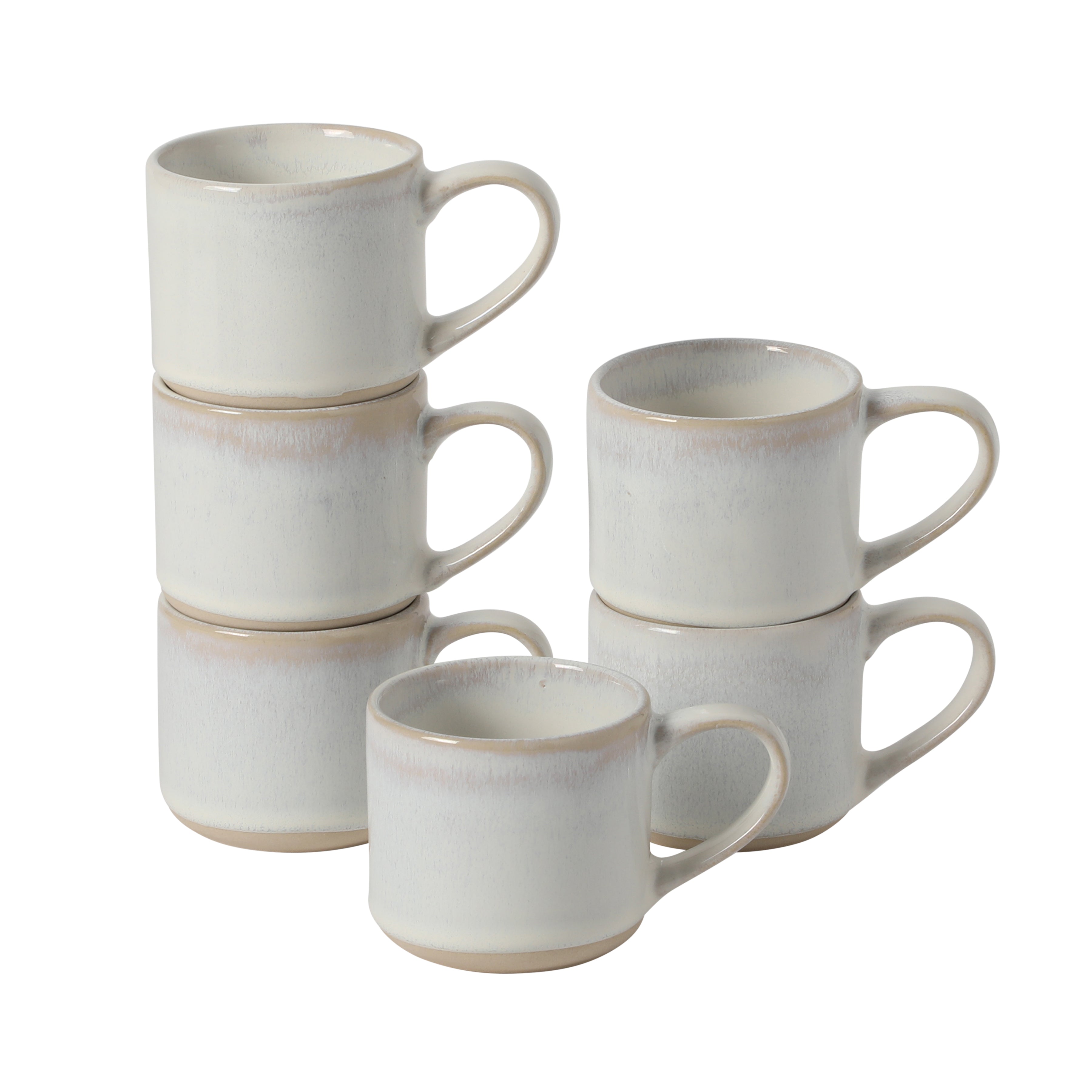 Mr. Coffee Whims Espresso Cups Set of 6, 3.7 oz Stoneware Demitasse Espresso Shot Cups with Handles, Stackable Reactive Glaze Ceramic Coffee Cups