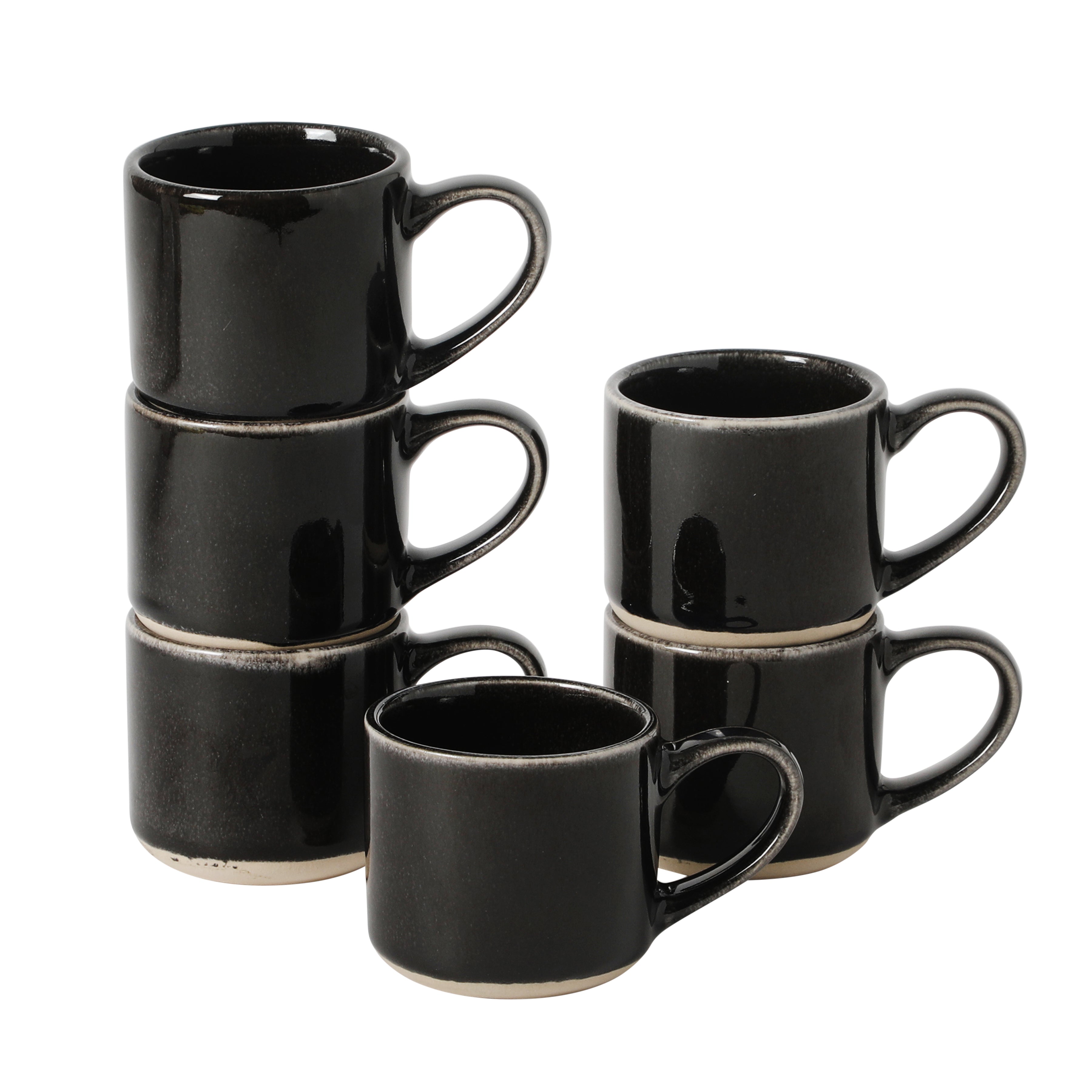 Mr. Coffee Whims Espresso Cups Set of 6, 3.7 oz Stoneware Demitasse Espresso Shot Cups with Handles, Stackable Reactive Glaze Ceramic Coffee Cups