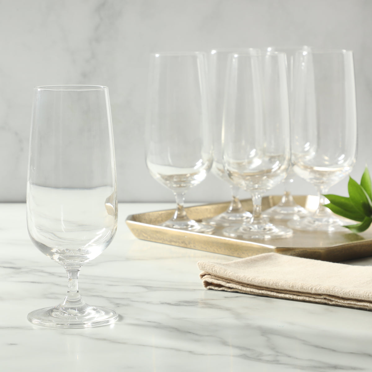 Martha Stewart Virginia 6-Piece 14 Oz Pilsner Glass Set, Clear Glass Beer Glasses