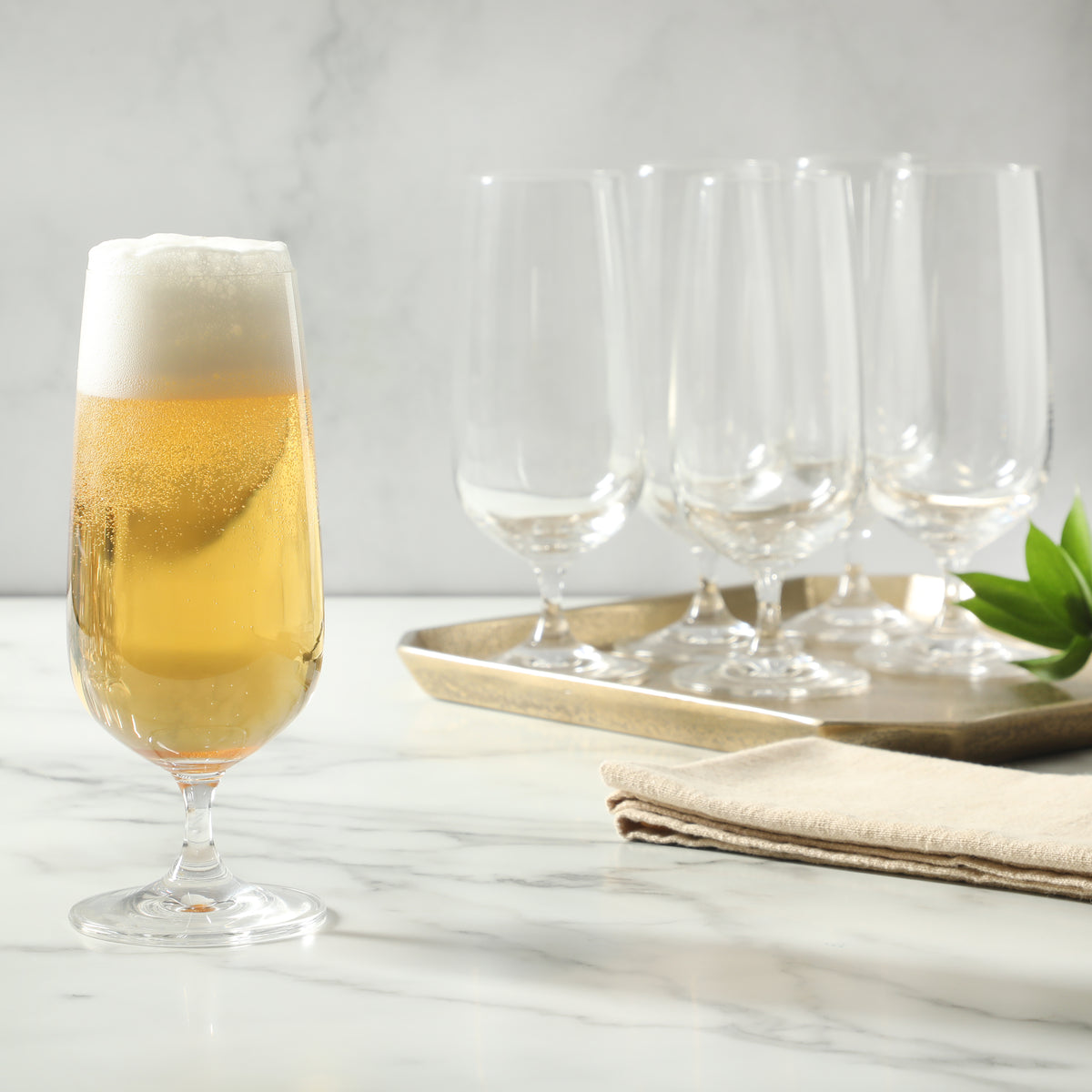 Martha Stewart Virginia 6-Piece 14 Oz Pilsner Glass Set, Clear Glass Beer Glasses