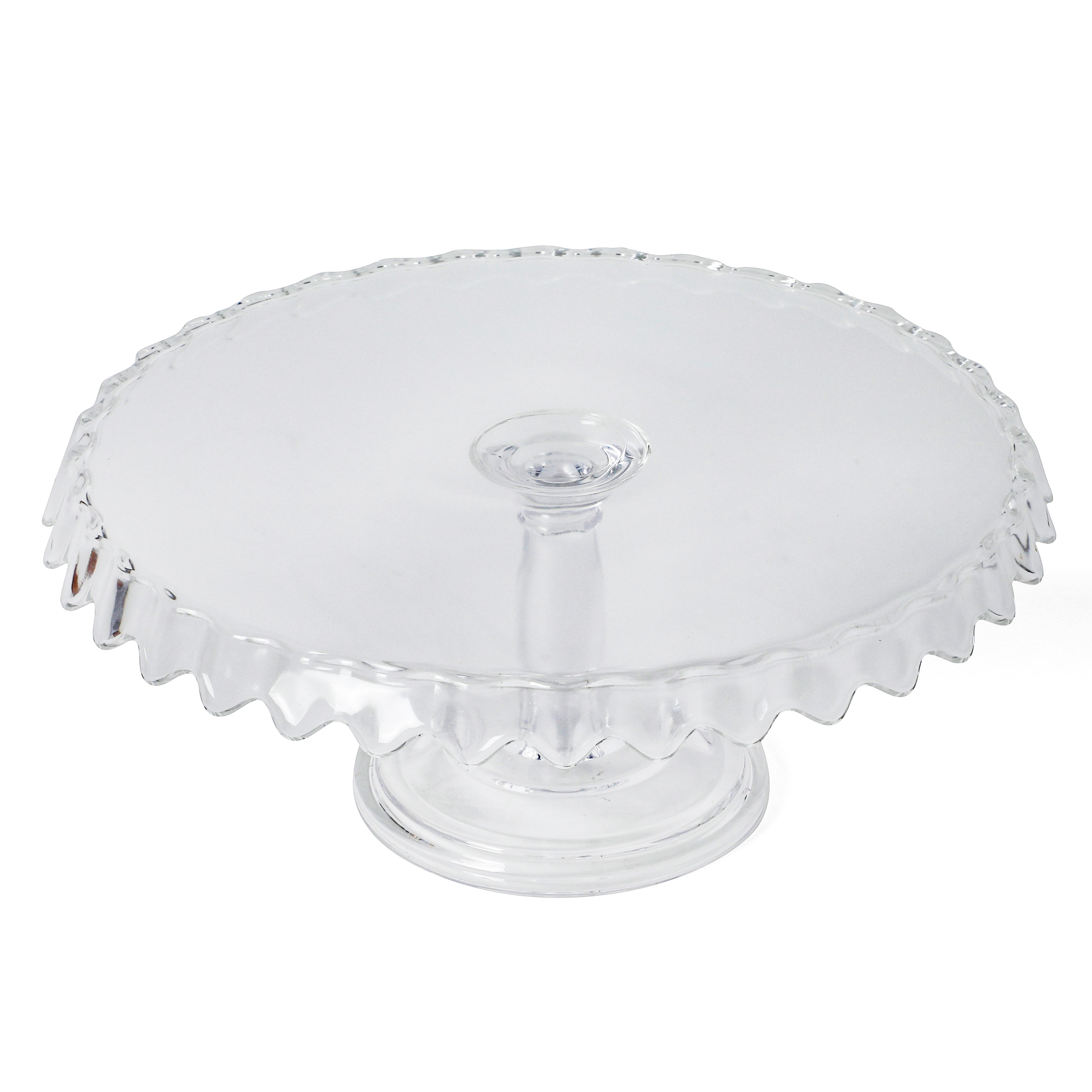 Martha Stewart Watercrest Glass Cake Stand, 10.2 Inch Footed Pedestal Cake Plate with Scalloped Ruffled Edge, Clear Handmade Glassware