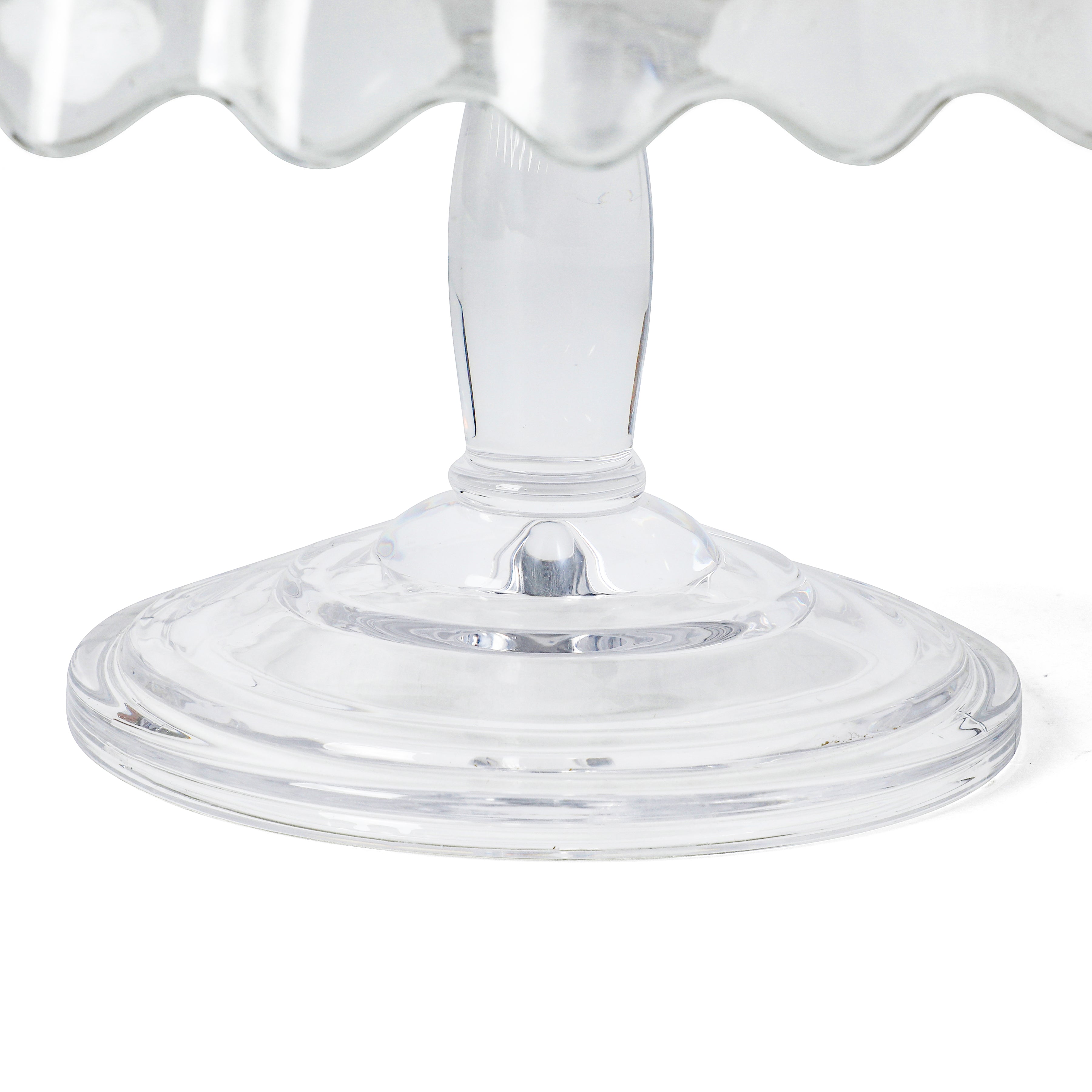 Martha Stewart Watercrest Glass Cake Stand, 10.2 Inch Footed Pedestal Cake Plate with Scalloped Ruffled Edge, Clear Handmade Glassware