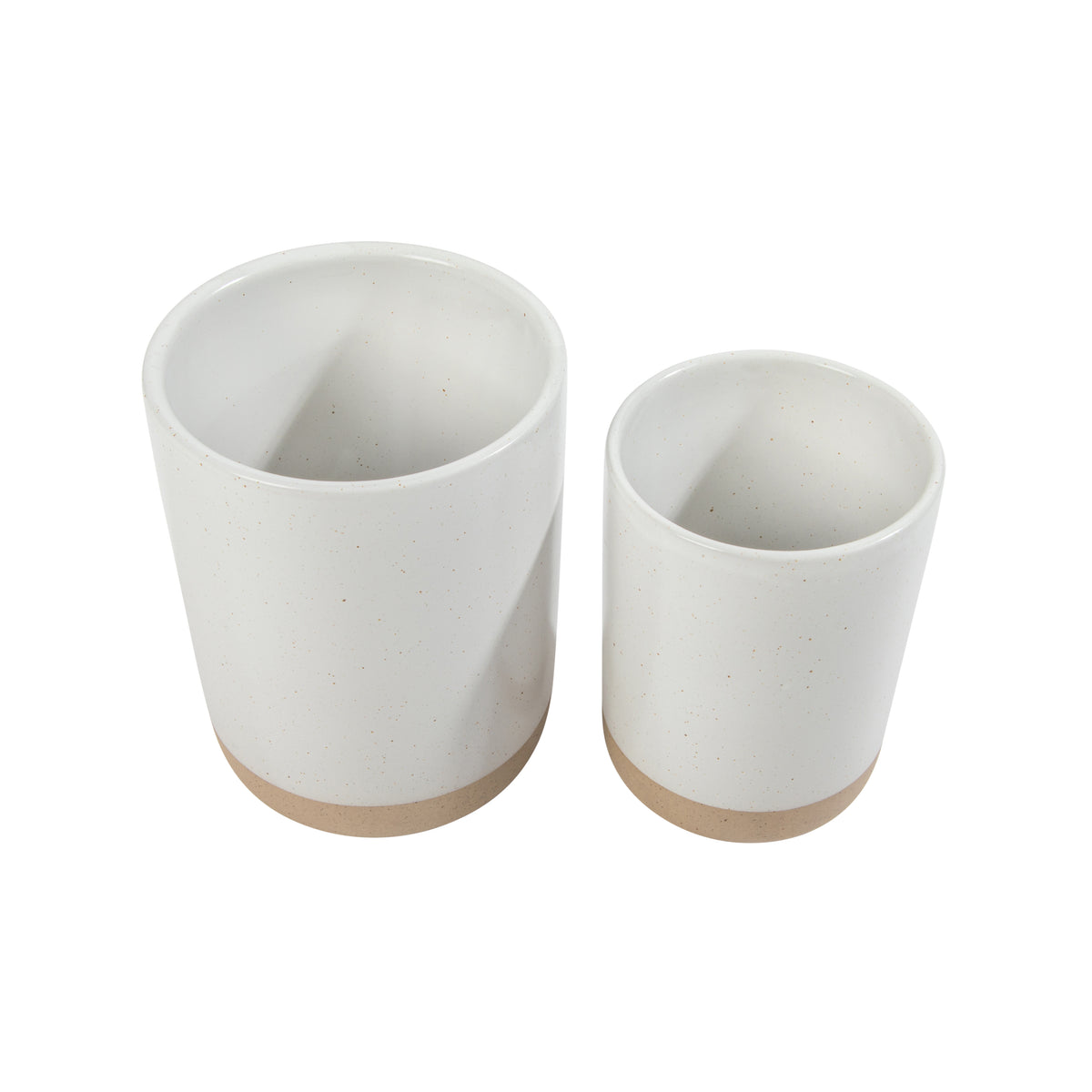 Gibson Elite Turtle Rock Kitchen Utensil Holder Set of 2, Ceramic Crock for Countertop, Spoon Caddy & Kitchen Counter Organizer, Taupe
