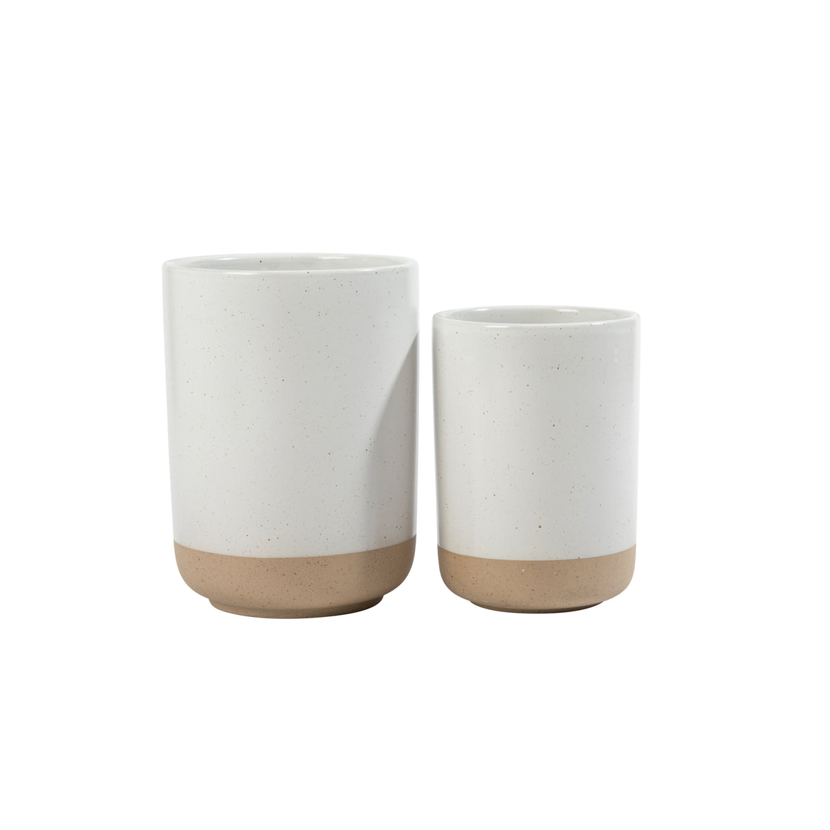 Gibson Elite Turtle Rock Kitchen Utensil Holder Set of 2, Ceramic Crock for Countertop, Spoon Caddy & Kitchen Counter Organizer, Taupe