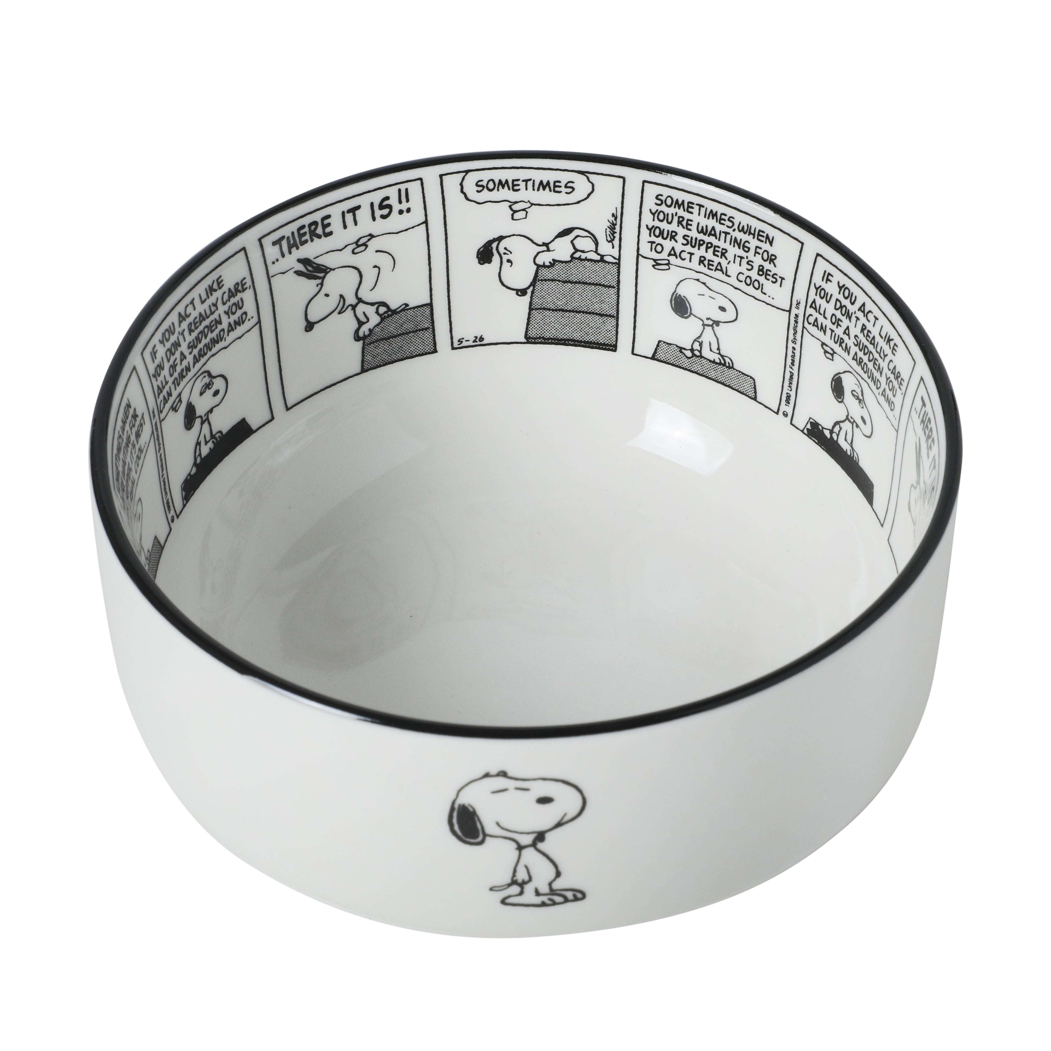 Peanuts Snoopy Cereal Bowls, Set of 4, 4.5-Inch Porcelain Snack Bowls for Ice Cream and Dessert, Sunday Comic Strip Design with Snoopy and Woodstock