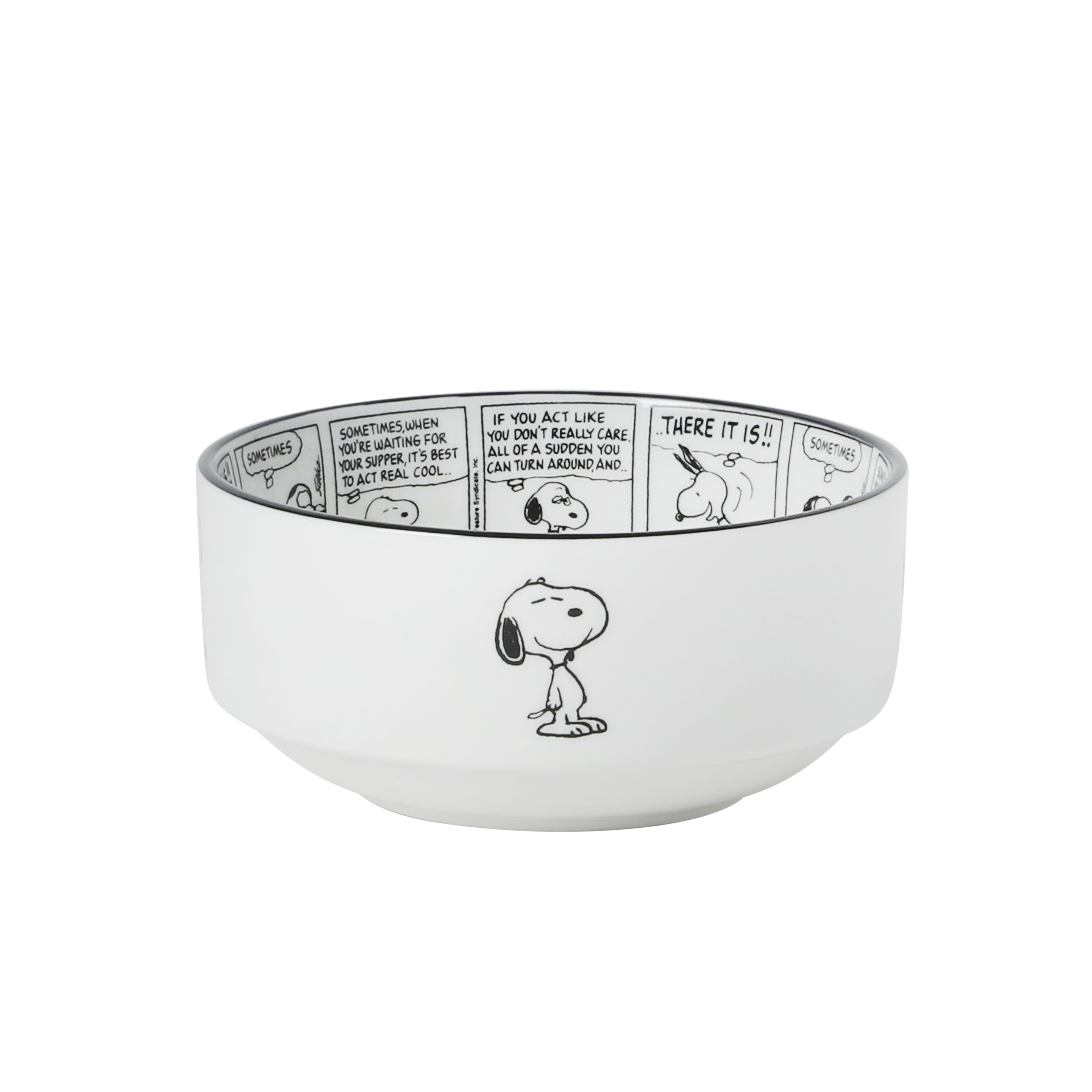 Peanuts Snoopy Cereal Bowls, Set of 4, 4.5-Inch Porcelain Snack Bowls for Ice Cream and Dessert, Sunday Comic Strip Design with Snoopy and Woodstock