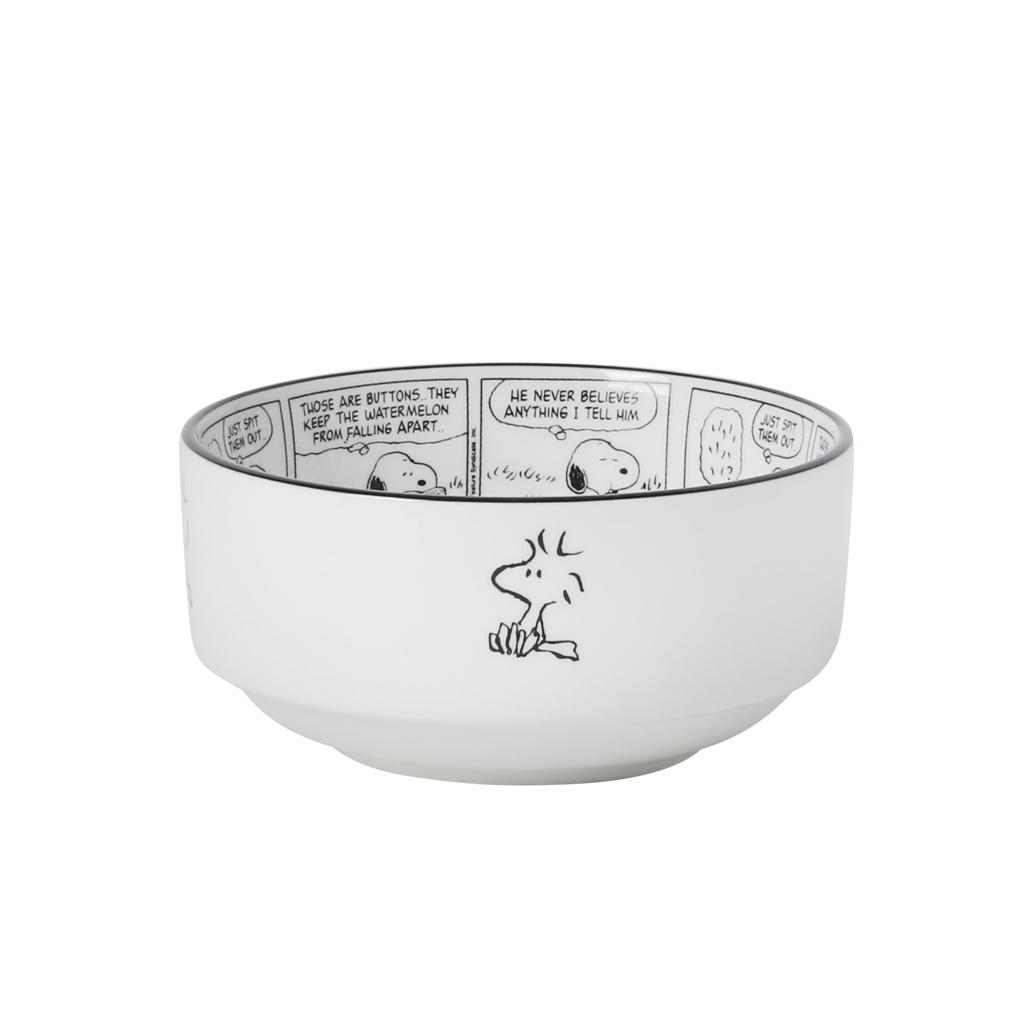 Peanuts Snoopy Cereal Bowls, Set of 4, 4.5-Inch Porcelain Snack Bowls for Ice Cream and Dessert, Sunday Comic Strip Design with Snoopy and Woodstock