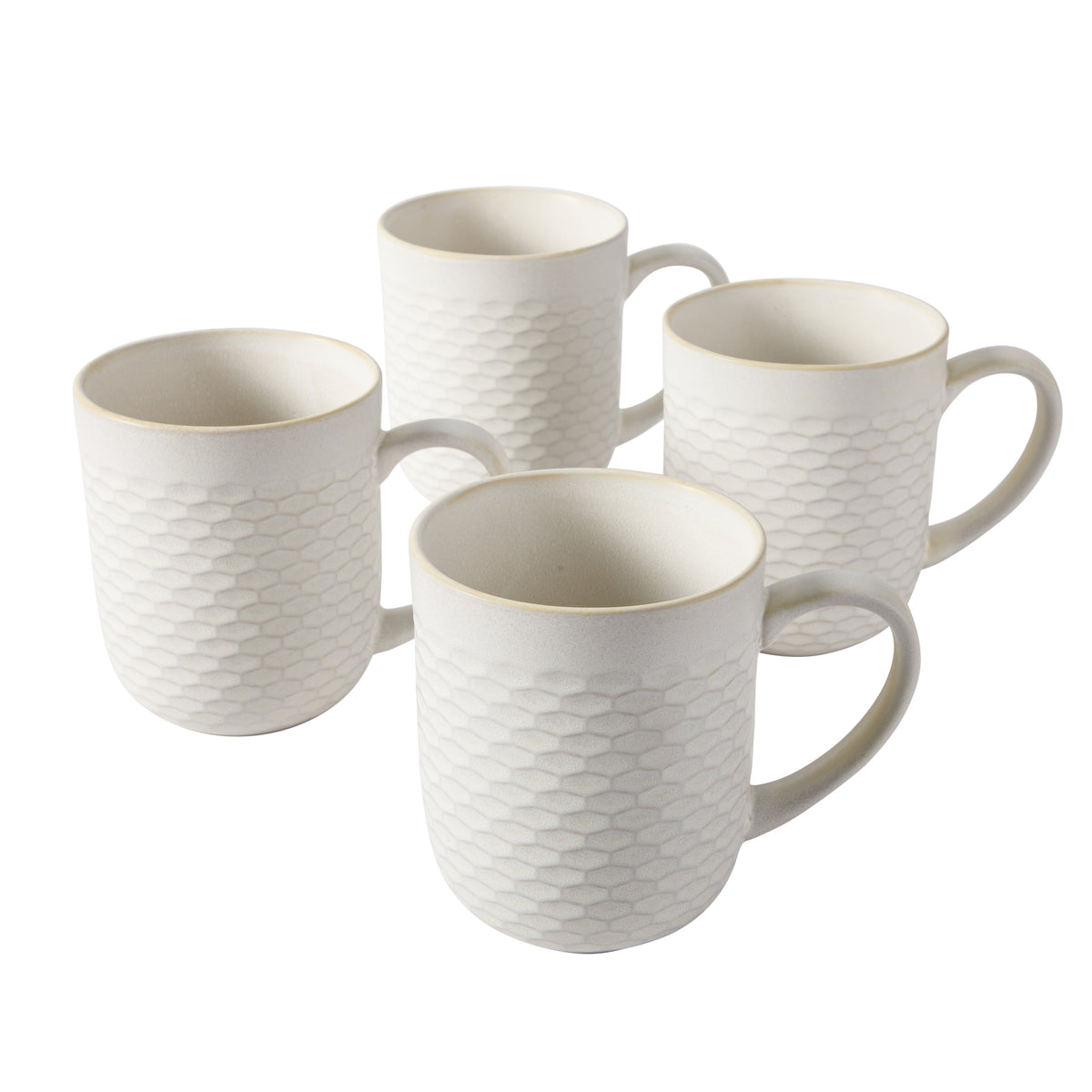 Gibson Home Vail Peaks 4-Piece 16 Oz Stoneware Coffee Mug Set, Cream Braided Embossed Mugs