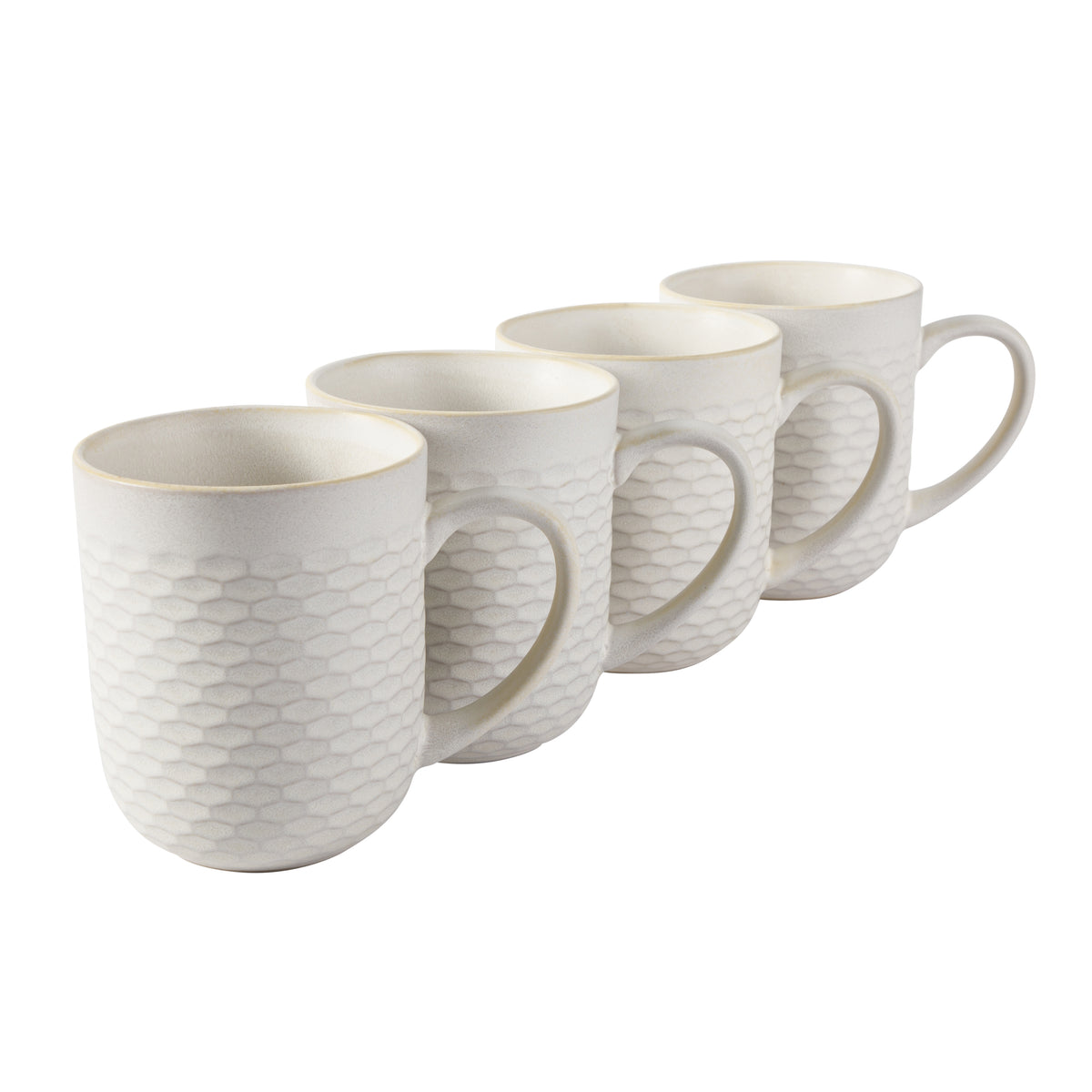 Gibson Home Vail Peaks 4-Piece 16 Oz Stoneware Coffee Mug Set, Cream Braided Embossed Mugs