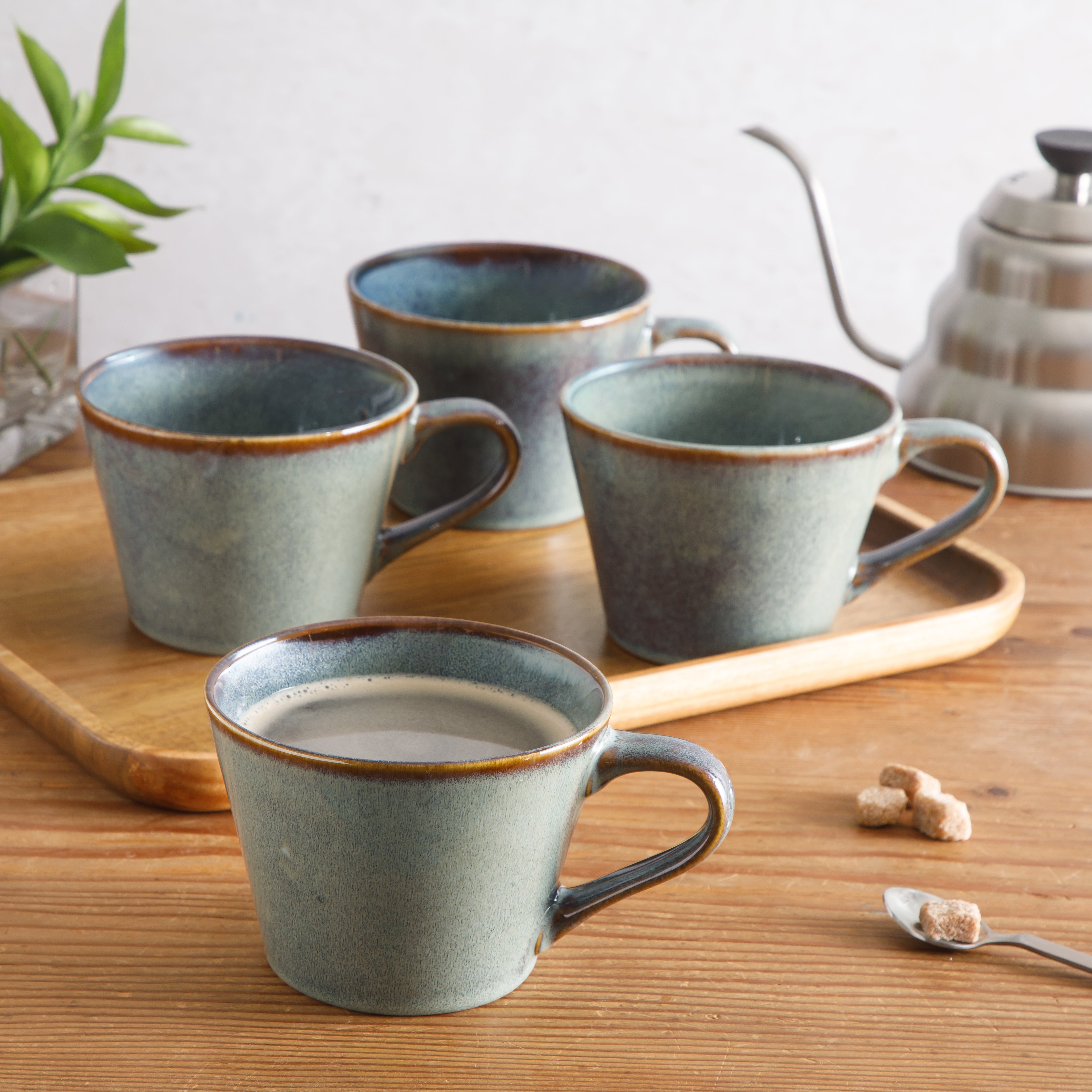 Gibson Elite Coffee Mugs Set of 4, 22 oz Large Blue Stoneware Cups, Reactive Glaze, Chip Resistant, Dishwasher, Oven & Microwave Safe