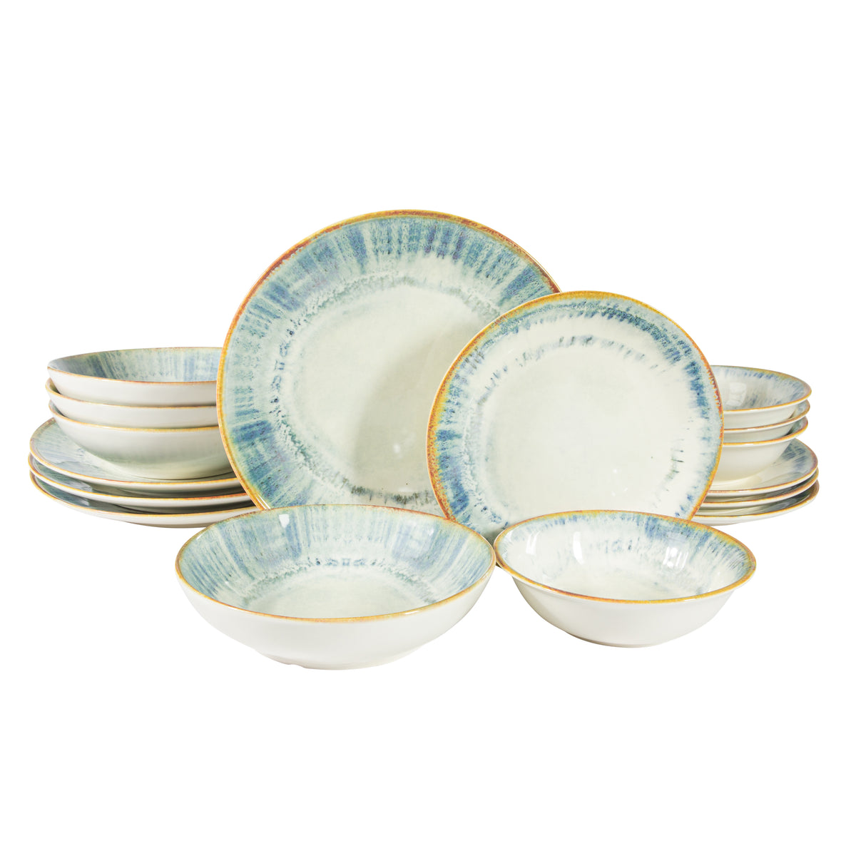 Gibson Elite Quail Hill Stoneware Dinnerware Set, Blue, Service for 4, 16 Piece