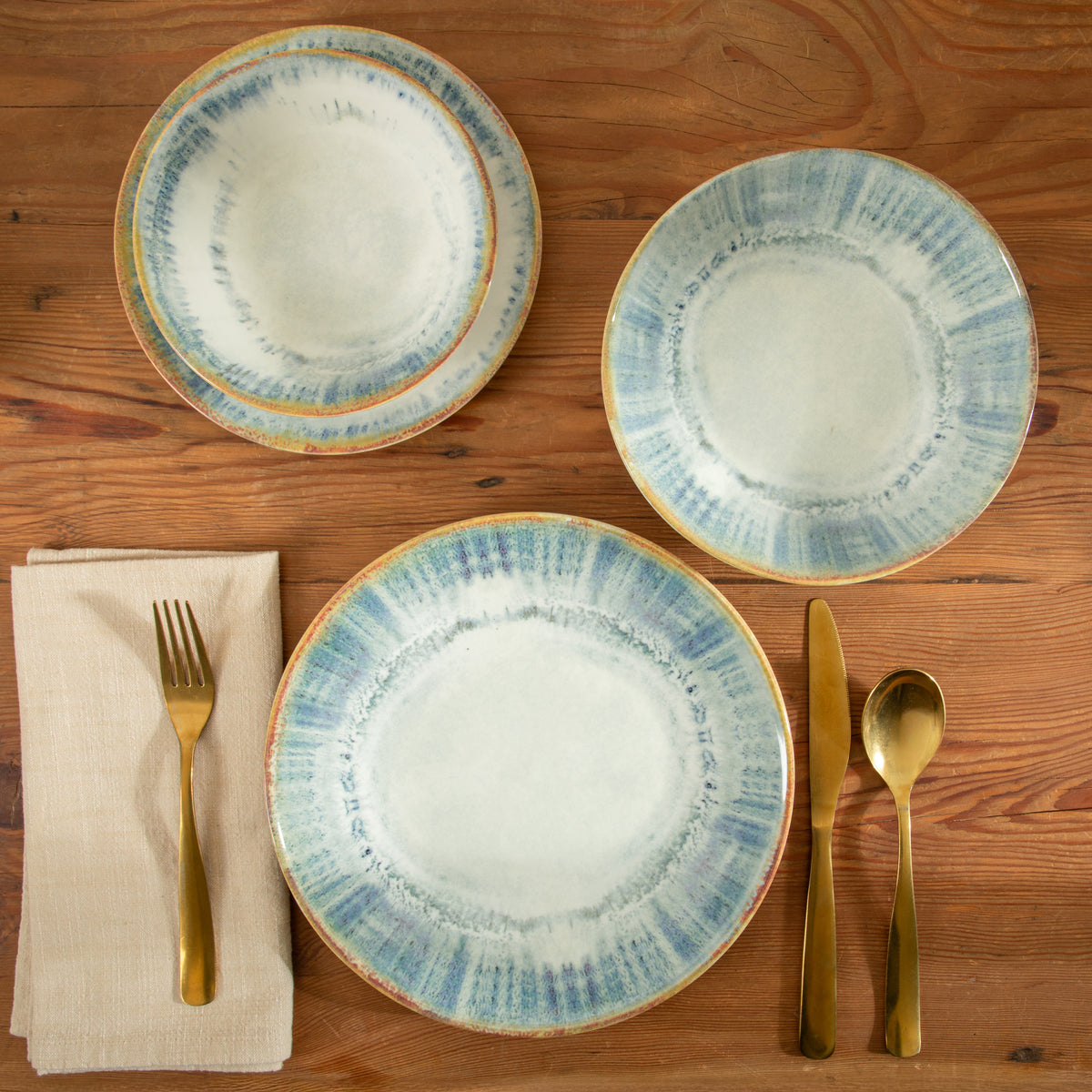 Gibson Elite Quail Hill Stoneware Dinnerware Set, Blue, Service for 4, 16 Piece