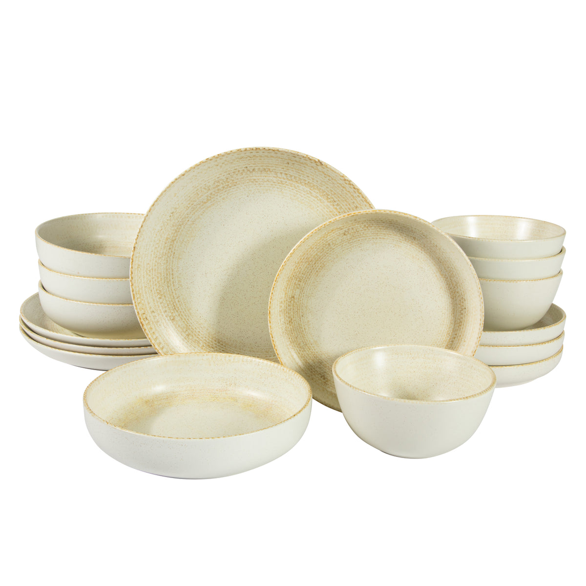 Gibson Elite Quail Hill Stoneware Dinnerware Set, Cream, Service for 4, 16 Piece