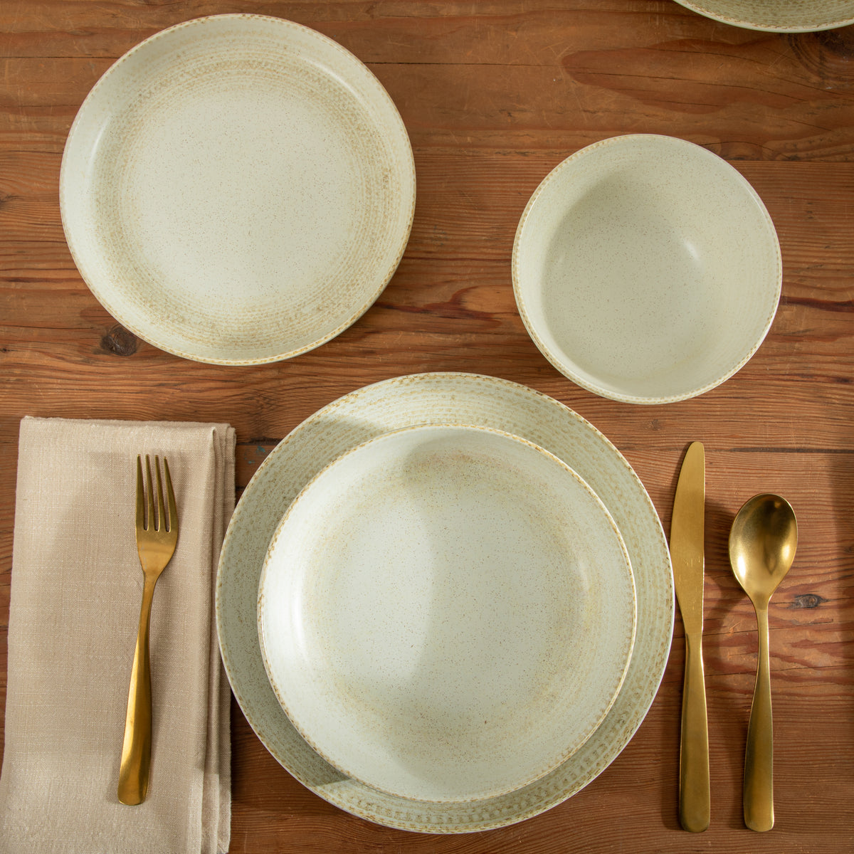 Gibson Elite Quail Hill Stoneware Dinnerware Set, Cream, Service for 4, 16 Piece
