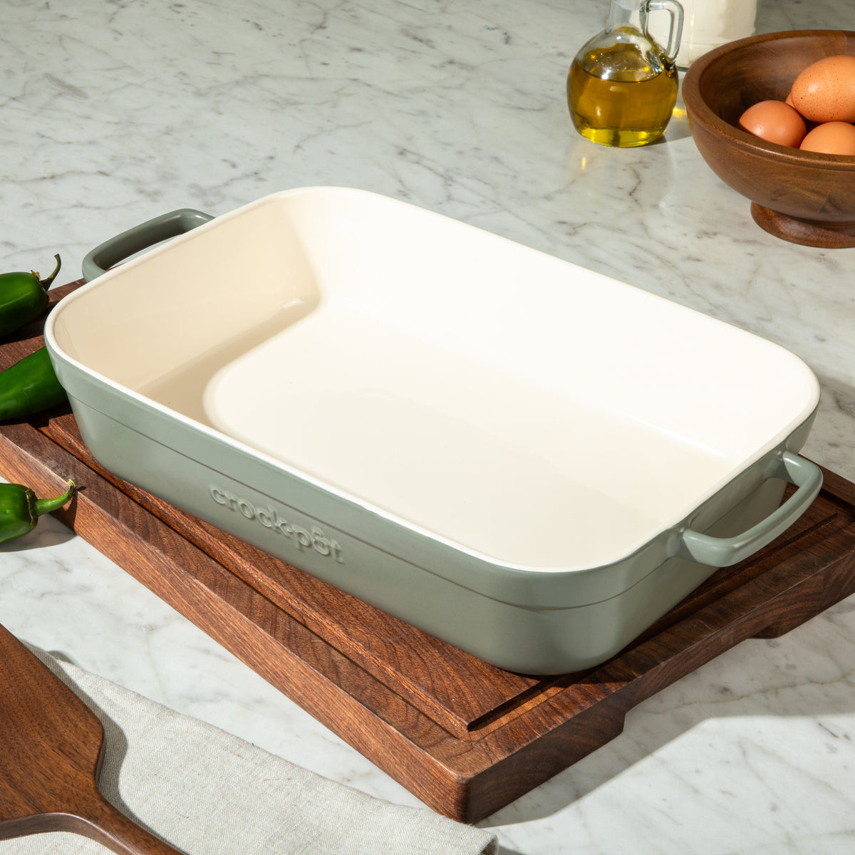 Crock-Pot Southvale 4.4 Quart Stoneware Casserole Dish, 9 x 13 Inch Lasagna Pan