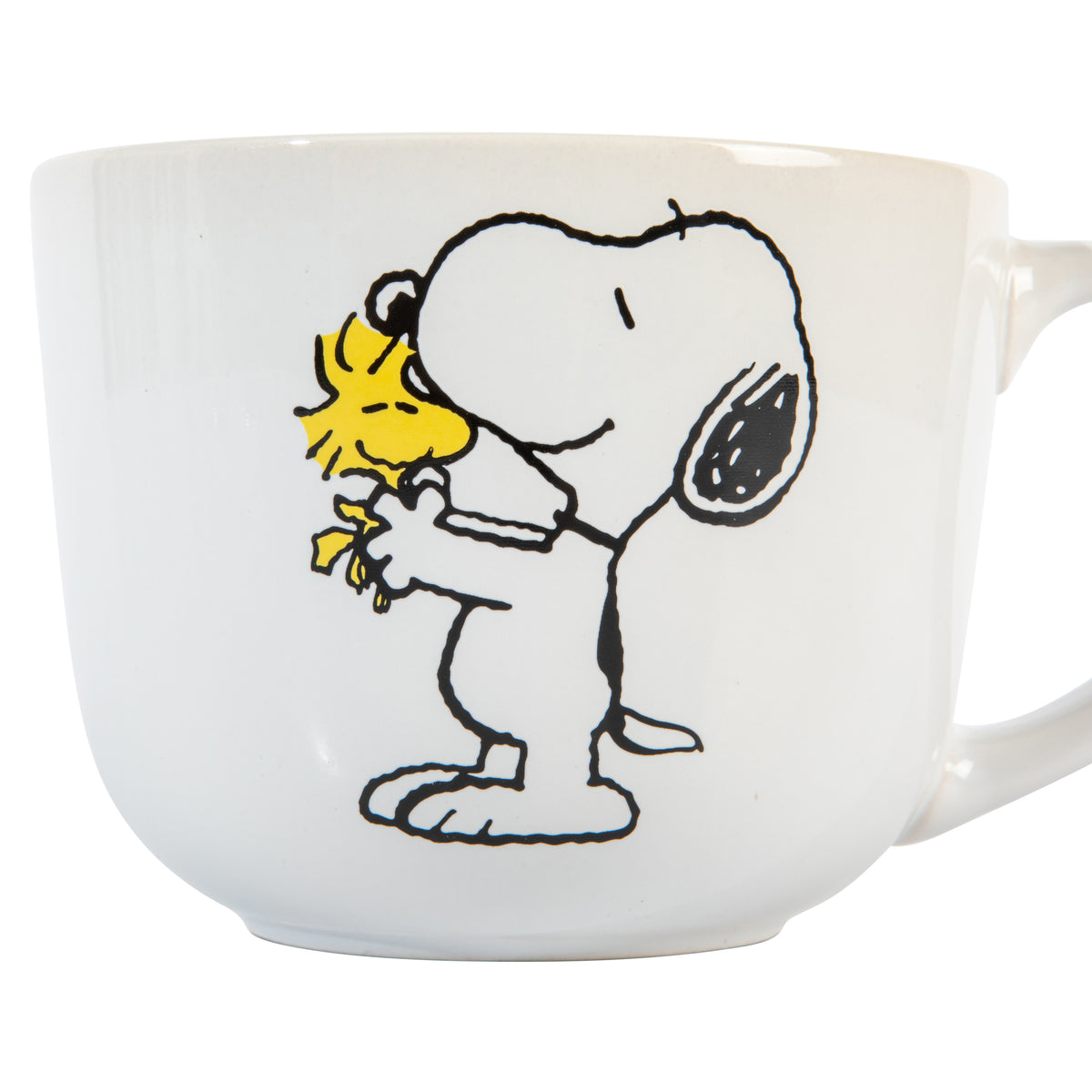 Peanuts Snoopy 23 Oz Stoneware Soup Mugs with Lids and Handles, Happiness Is Friendship, Set of 4