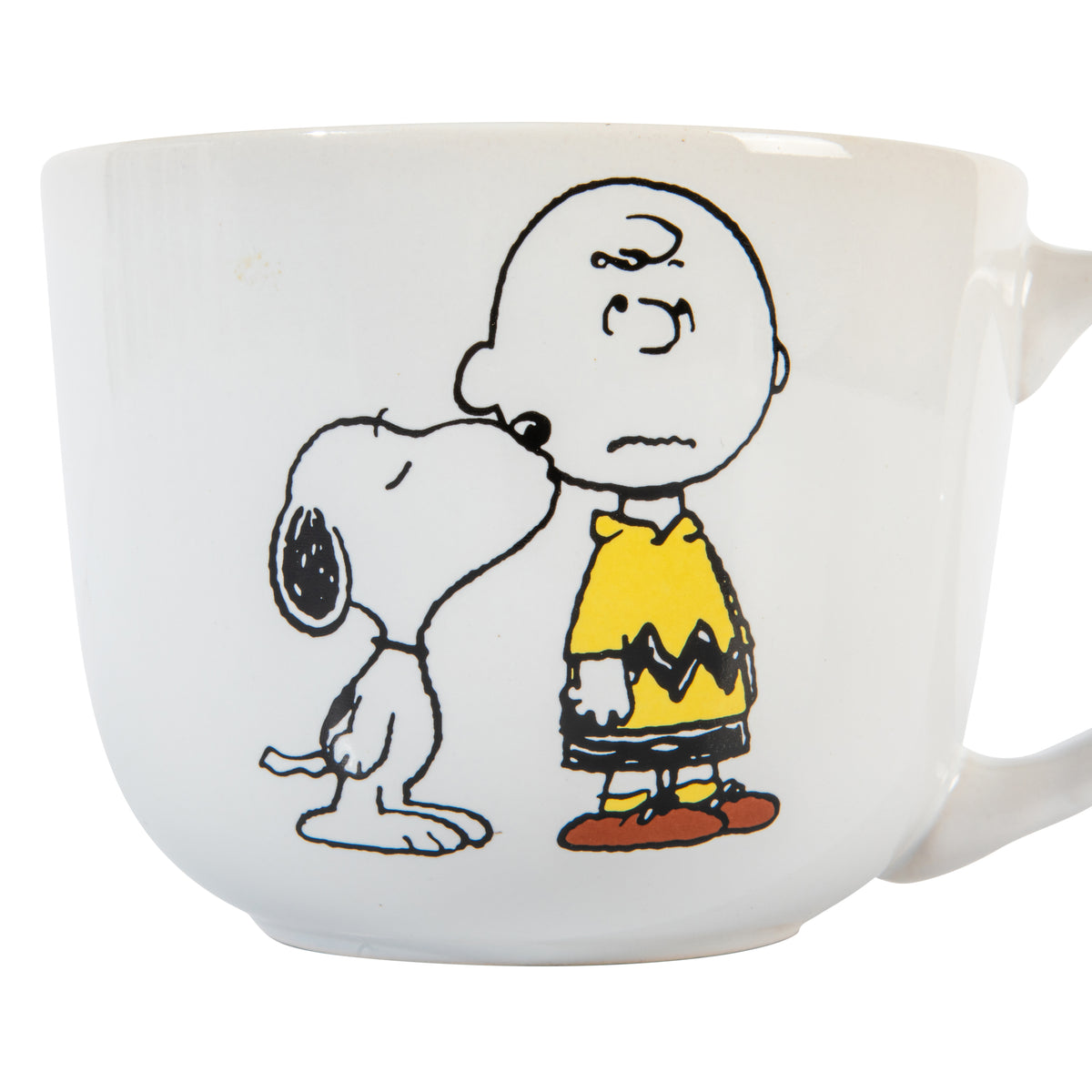 Peanuts Snoopy 23 Oz Stoneware Soup Mugs with Lids and Handles, Happiness Is Friendship, Set of 4