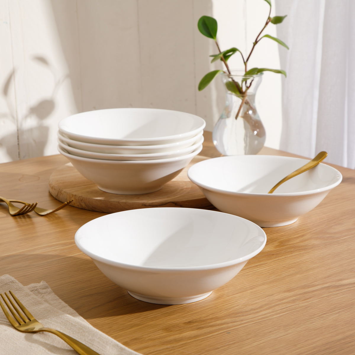 Gibson Home Great Essentials 6 Piece 8 Inch Porcelain Bowl Set, White Round Pasta Soup Salad Bowls