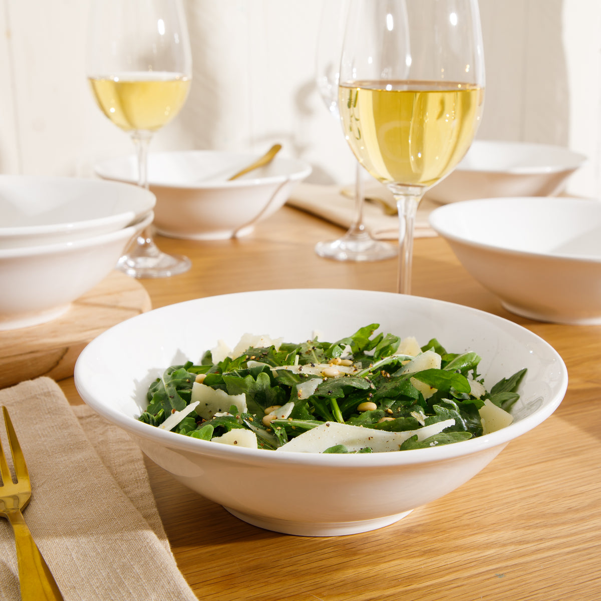 Gibson Home Great Essentials 6 Piece 8 Inch Porcelain Bowl Set, White Round Pasta Soup Salad Bowls