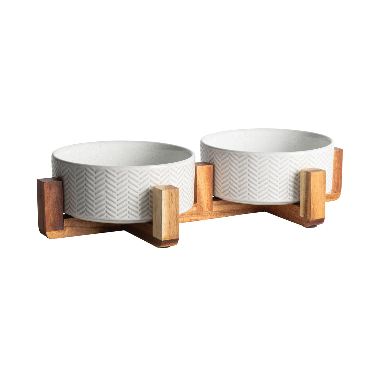Gibson Home Ridgewood Elevated Dog Bowls with Acacia Wood Stand, Stoneware Double Pet Bowl