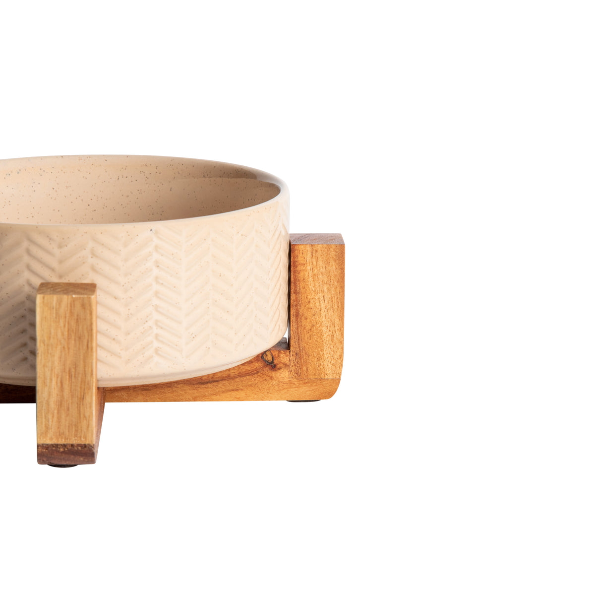 Gibson Home Ridgewood Elevated Dog Bowls with Acacia Wood Stand, Stoneware Double Pet Bowl