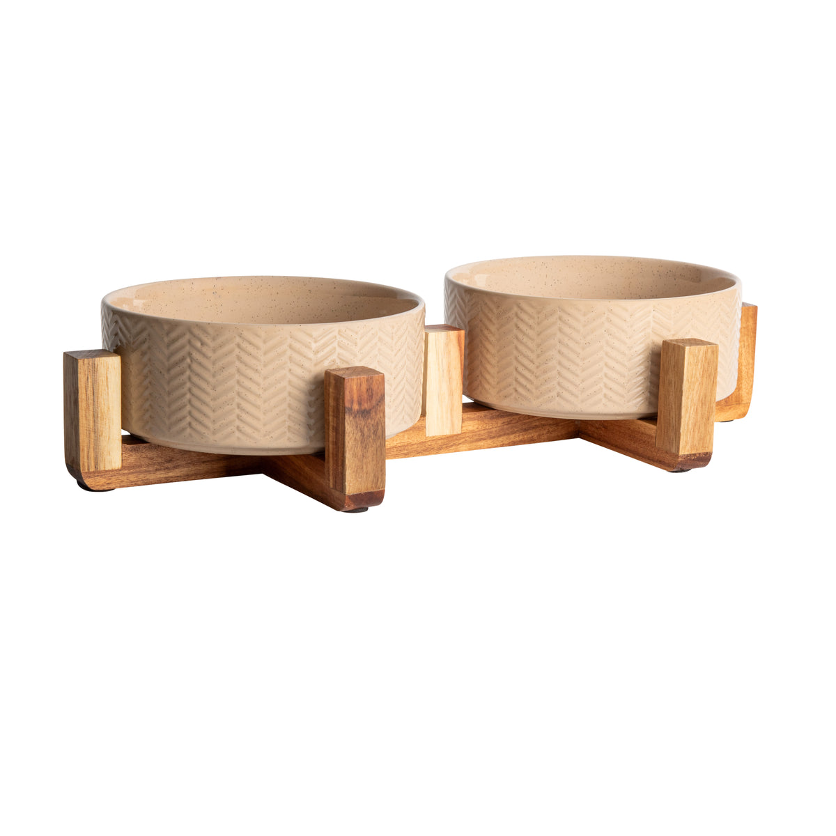 Gibson Home Ridgewood Elevated Dog Bowls with Acacia Wood Stand, Stoneware Double Pet Bowl