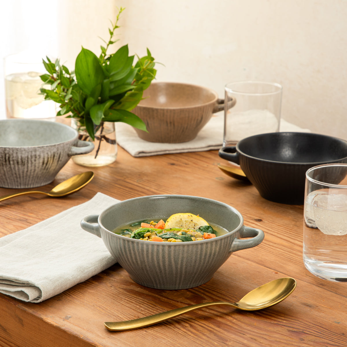 Gibson Elite Hearth Lane 4-Piece 6-Inch Stoneware Bowl Set, Reactive Glaze Soup and Cereal Bowls