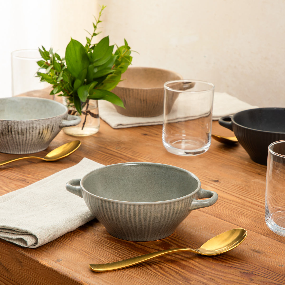 Gibson Elite Hearth Lane 4-Piece 6-Inch Stoneware Bowl Set, Reactive Glaze Soup and Cereal Bowls