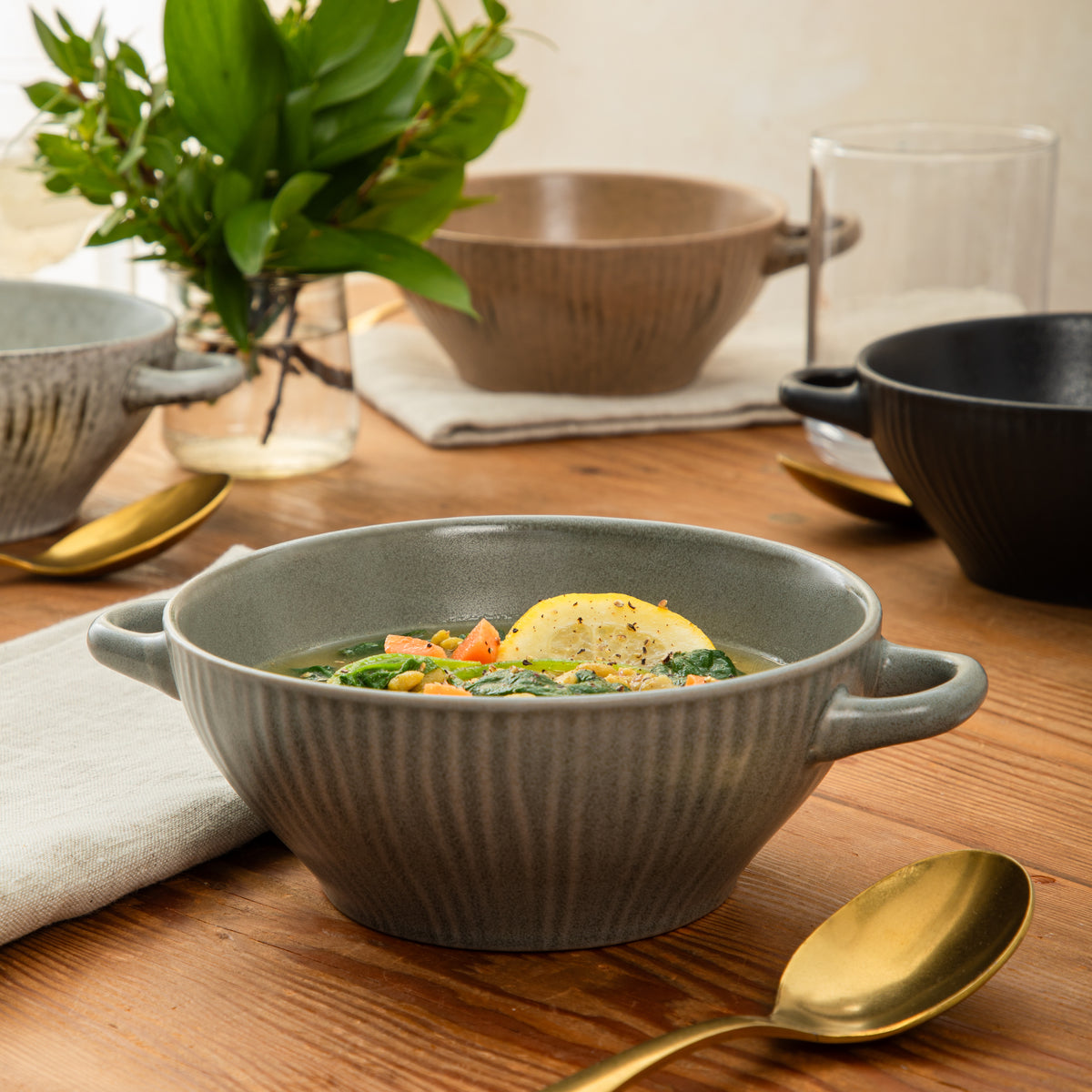 Gibson Elite Hearth Lane 4-Piece 6-Inch Stoneware Bowl Set, Reactive Glaze Soup and Cereal Bowls
