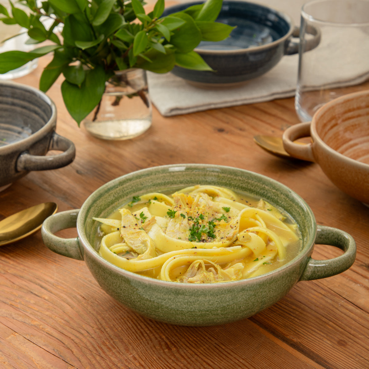 Gibson Elite Saville Court 4-Piece 6-Inch Stoneware Bowl Set, Reactive Glaze Soup and Cereal Bowls