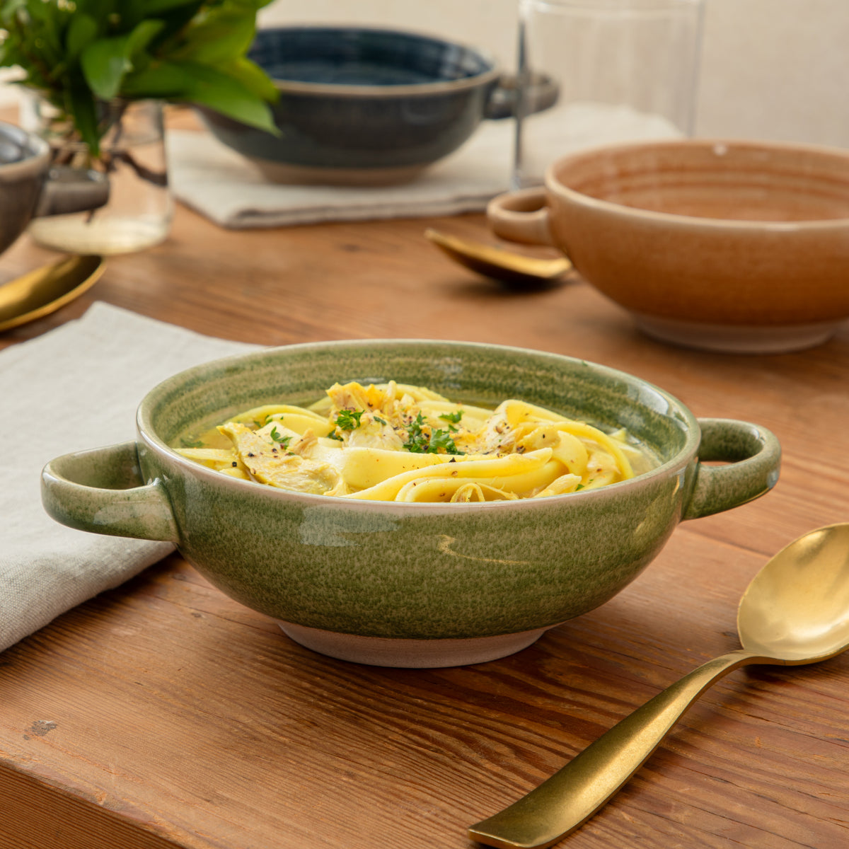 Gibson Elite Saville Court 4-Piece 6-Inch Stoneware Bowl Set, Reactive Glaze Soup and Cereal Bowls