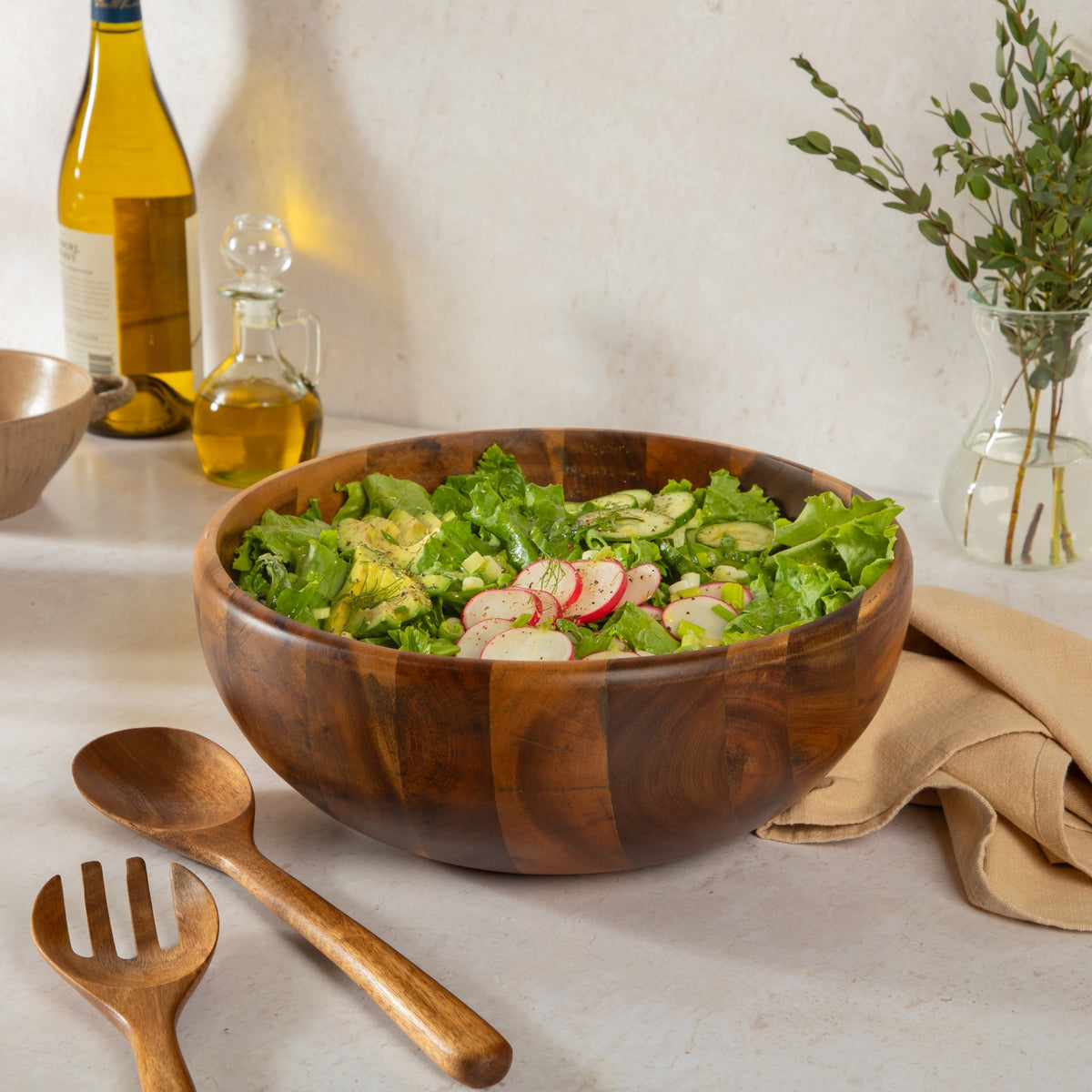 Gibson Elite Akron Mill Acacia Salad Bowl Set - lifestyle