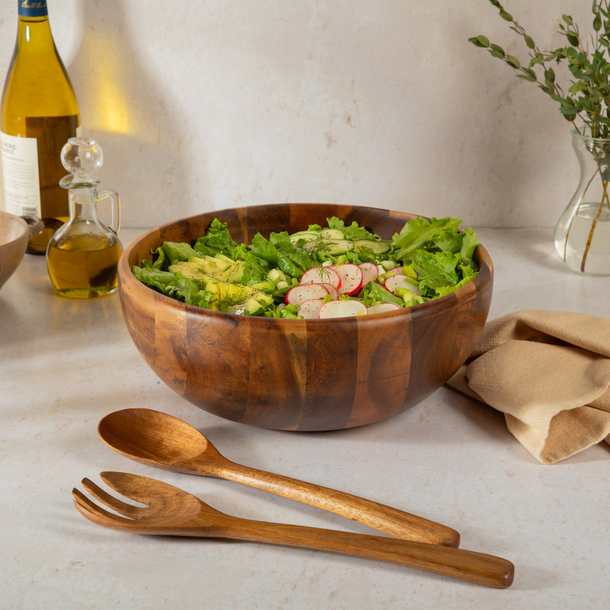 Gibson Elite Akron Mill Acacia Salad Bowl Set - lifestyle