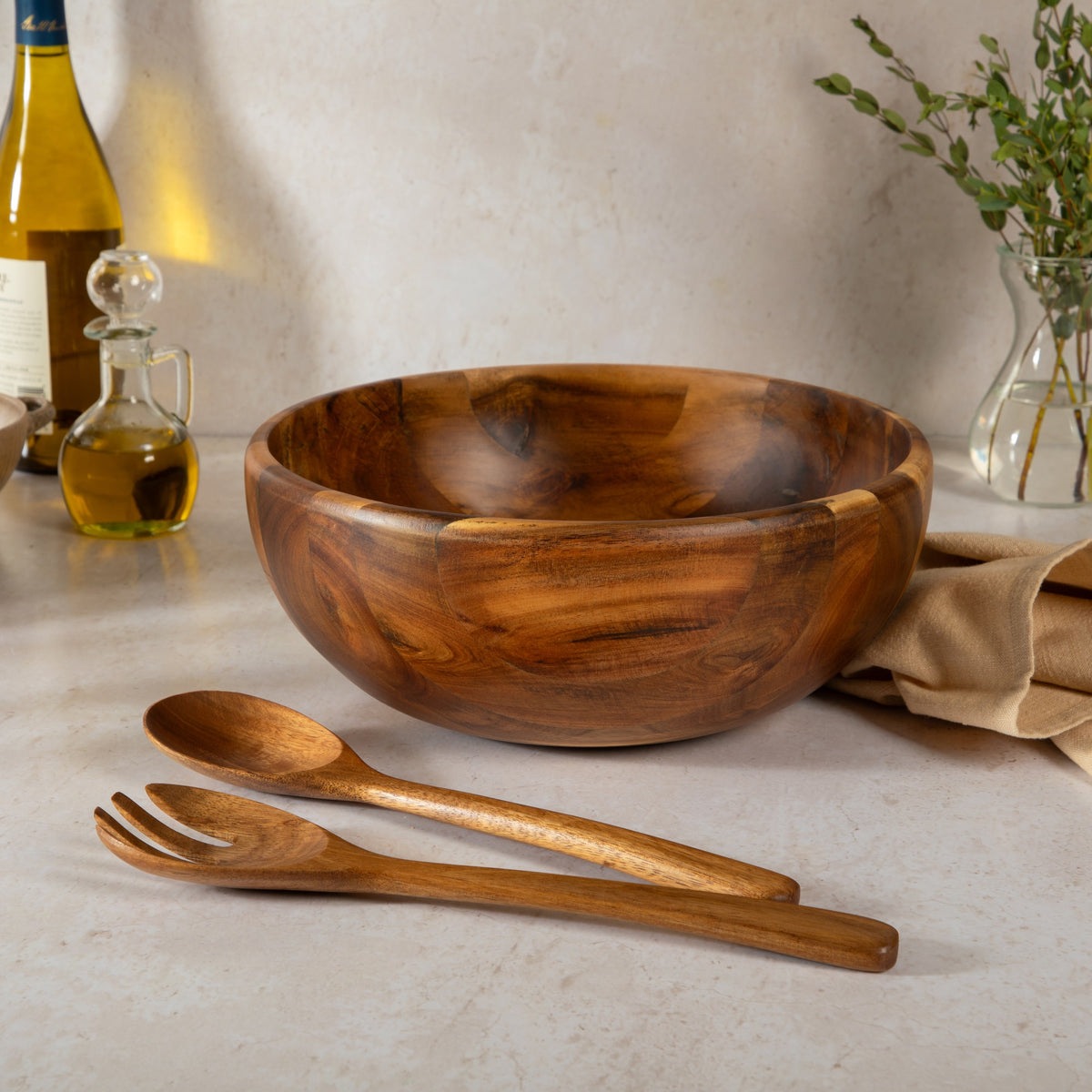 Gibson Elite Akron Mill Acacia Salad Bowl Set - lifestyle