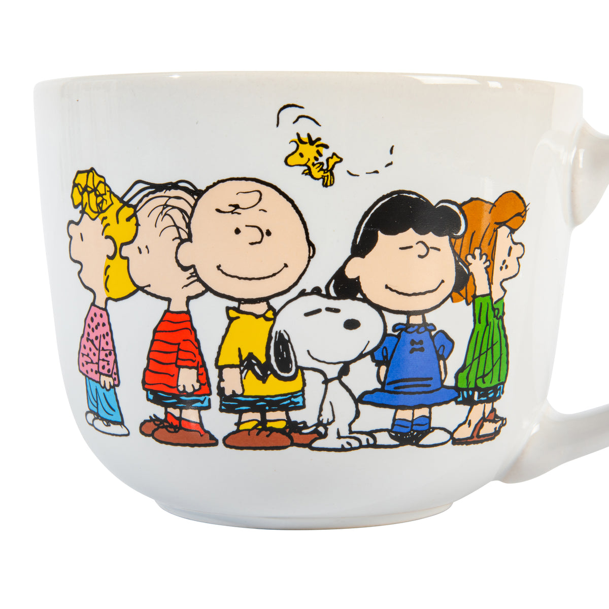 Peanuts Snoopy 23 Oz Stoneware Soup Mugs with Lids and Handles, Happiness Is Friendship, Set of 4
