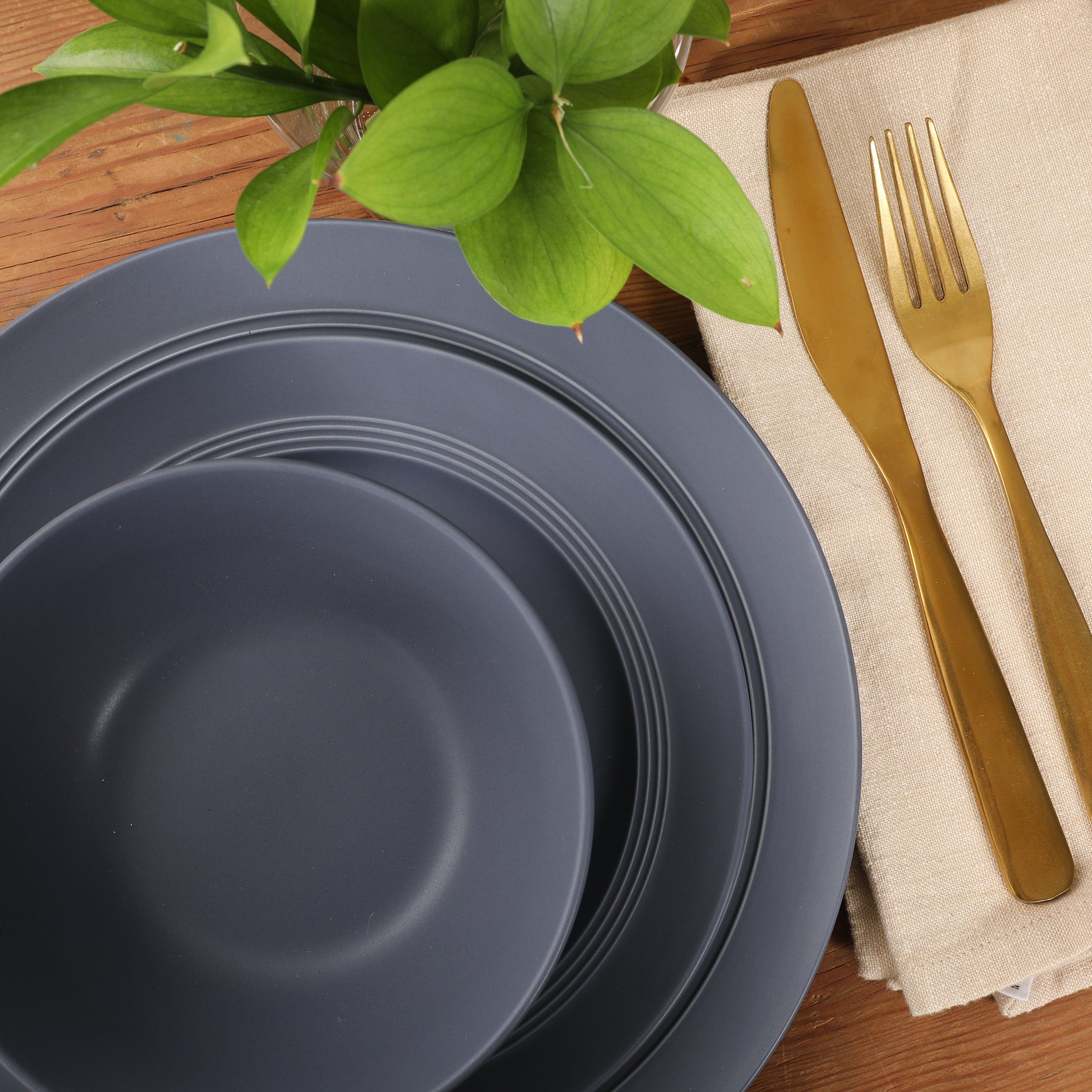 Gibson Elite Soleil 12 Piece Linen White Stoneware Dinnerware Set for 4, Plates and Bowls Set with Dinner Plates, Salad Plates and Bowls