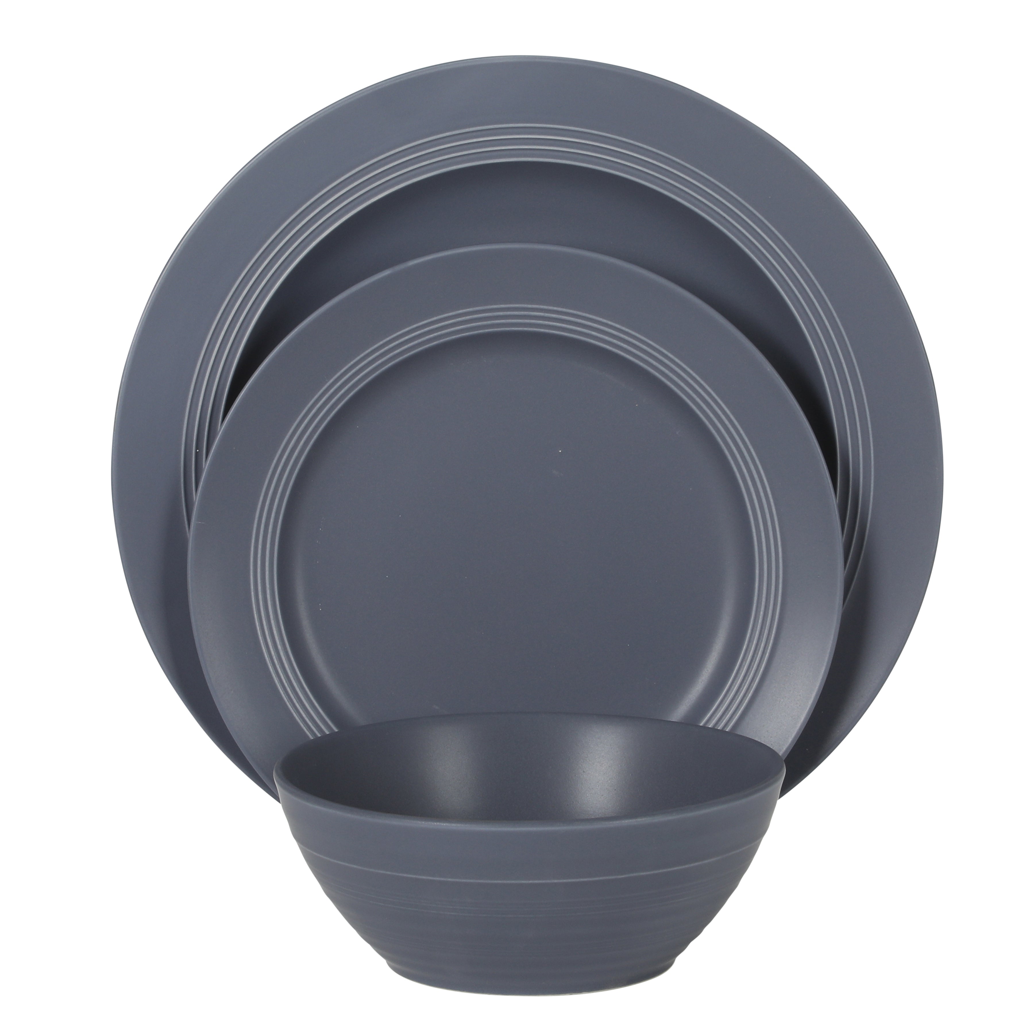 Gibson Elite Soleil 12 Piece Linen White Stoneware Dinnerware Set for 4, Plates and Bowls Set with Dinner Plates, Salad Plates and Bowls