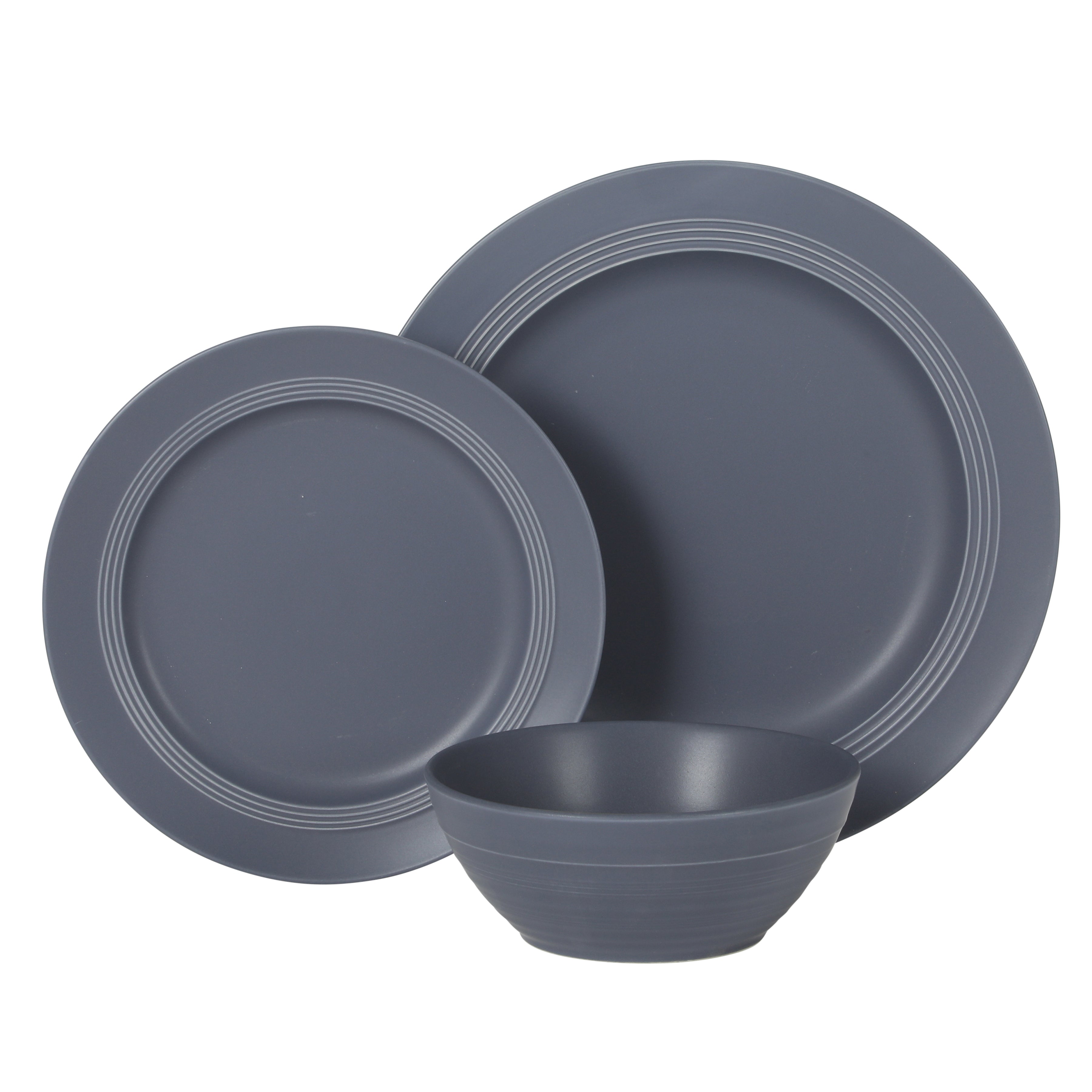 Gibson Elite Soleil 12 Piece Linen White Stoneware Dinnerware Set for 4, Plates and Bowls Set with Dinner Plates, Salad Plates and Bowls