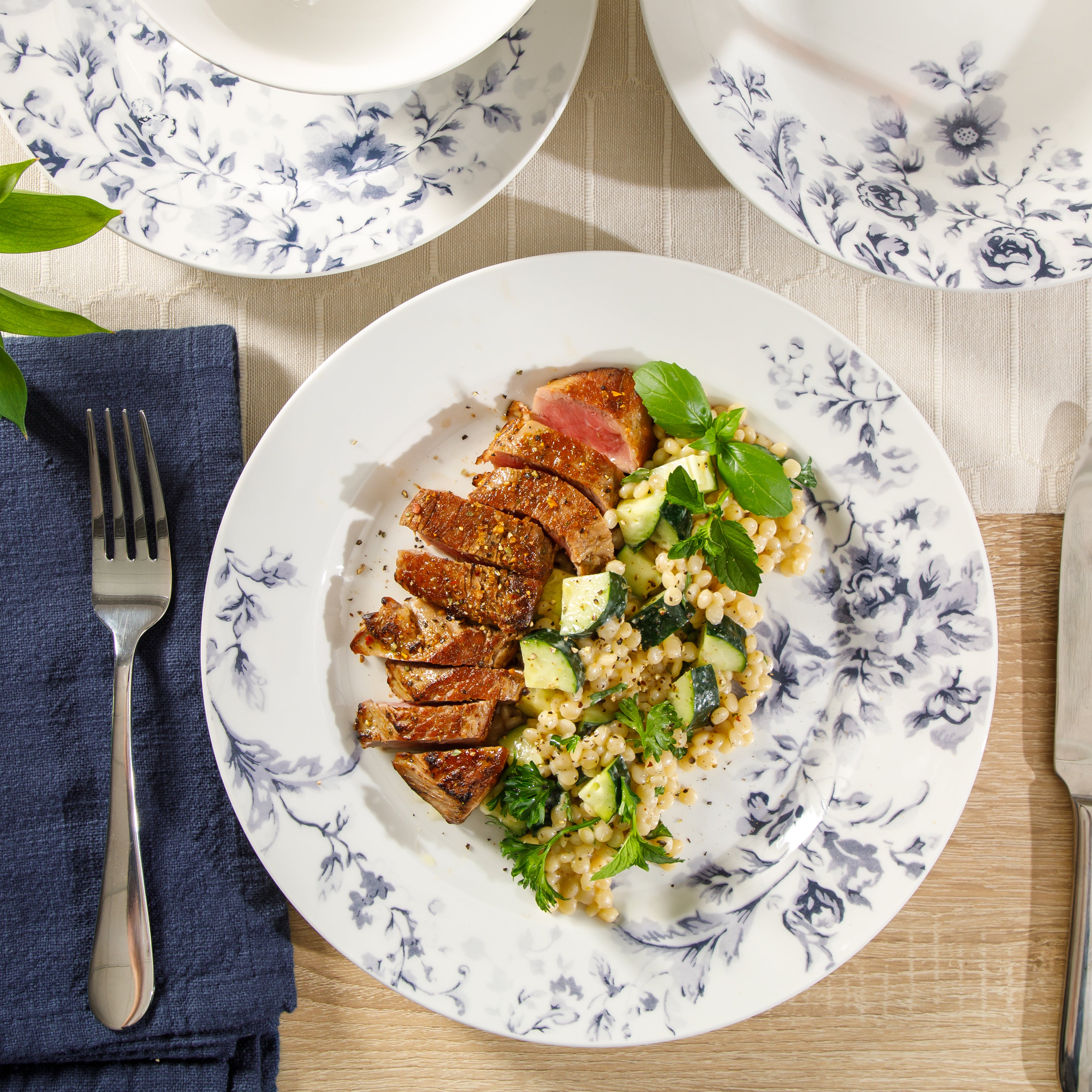 Martha Stewart Plates and Bowls Set, 16 Piece Dinnerware Set for 4, Blue/white